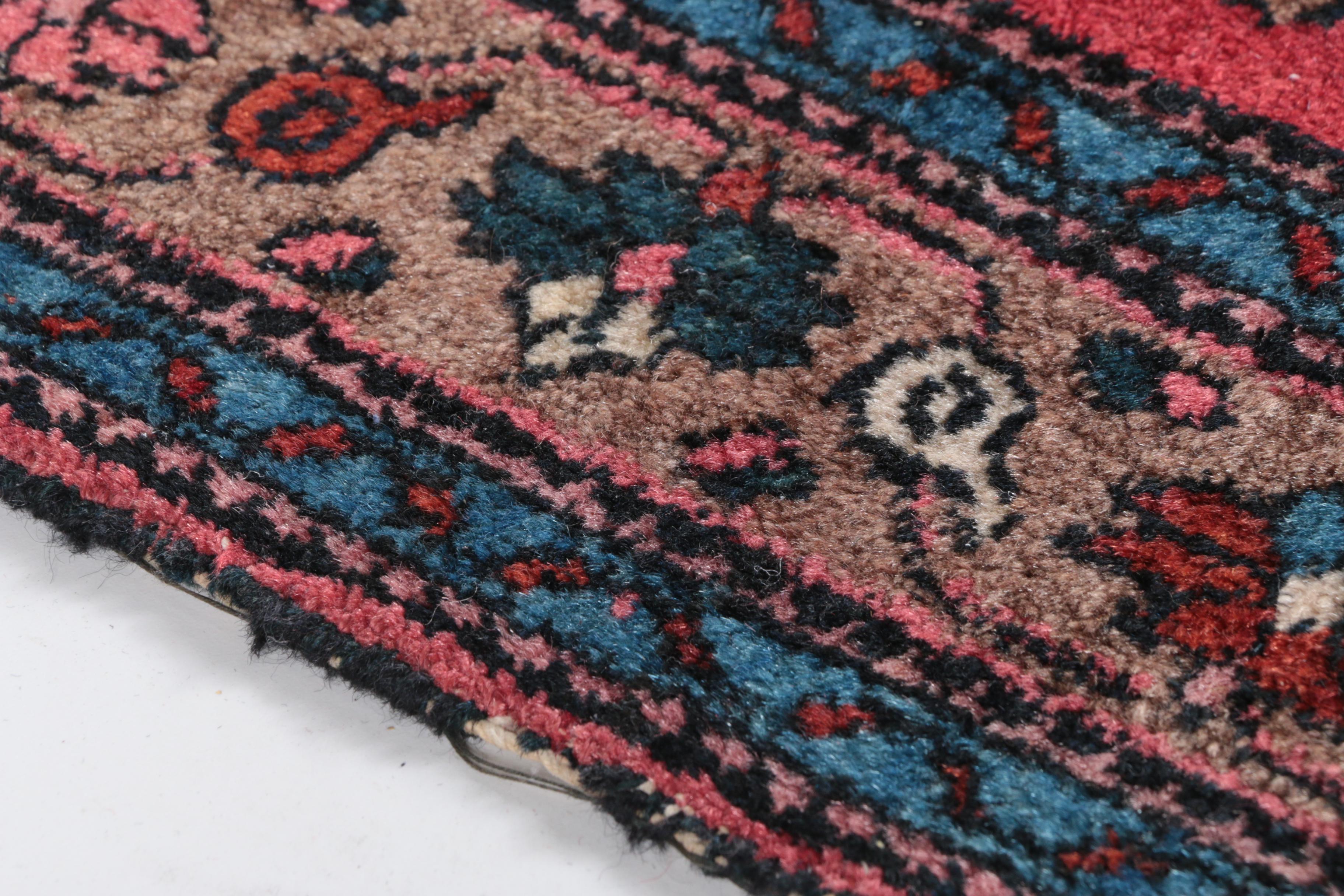 Vintage Hand-Knotted Persian Mehriban Wool Accent Rug