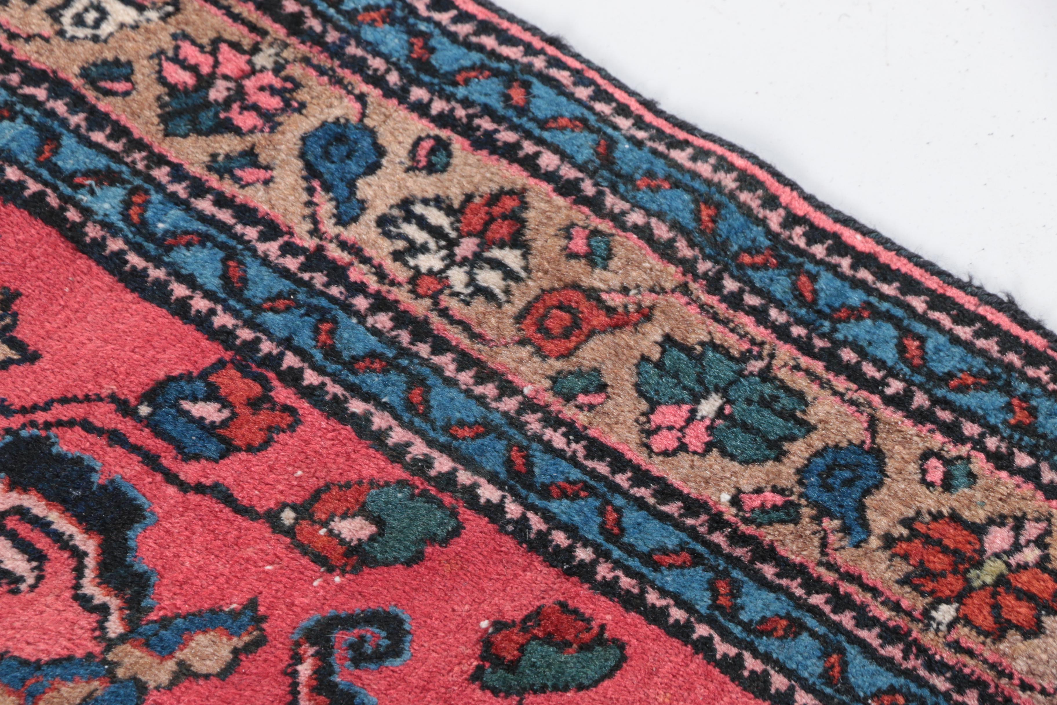 Vintage Hand-Knotted Persian Mehriban Wool Accent Rug