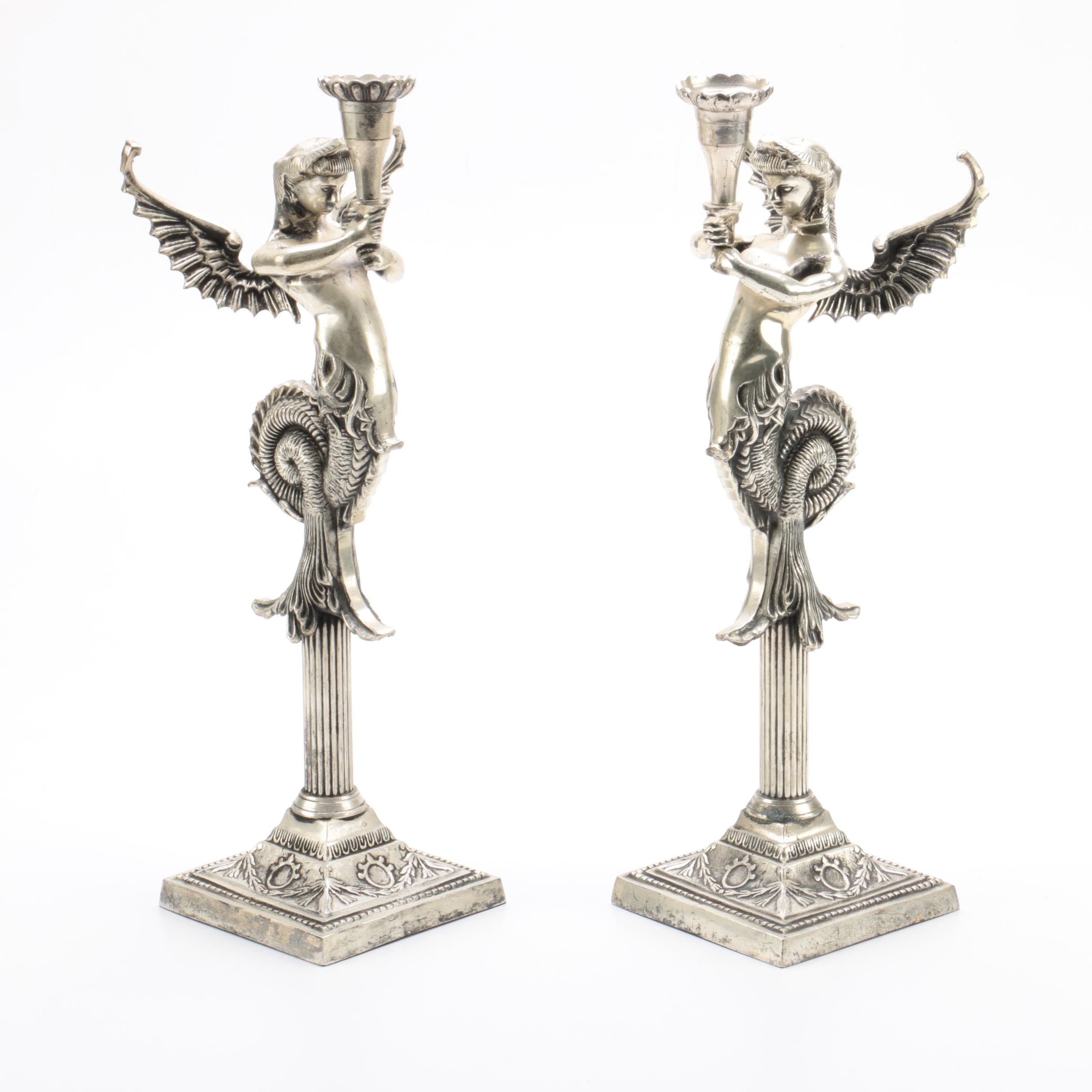 Gothic Sea Goddess Figural Candlestick Holders