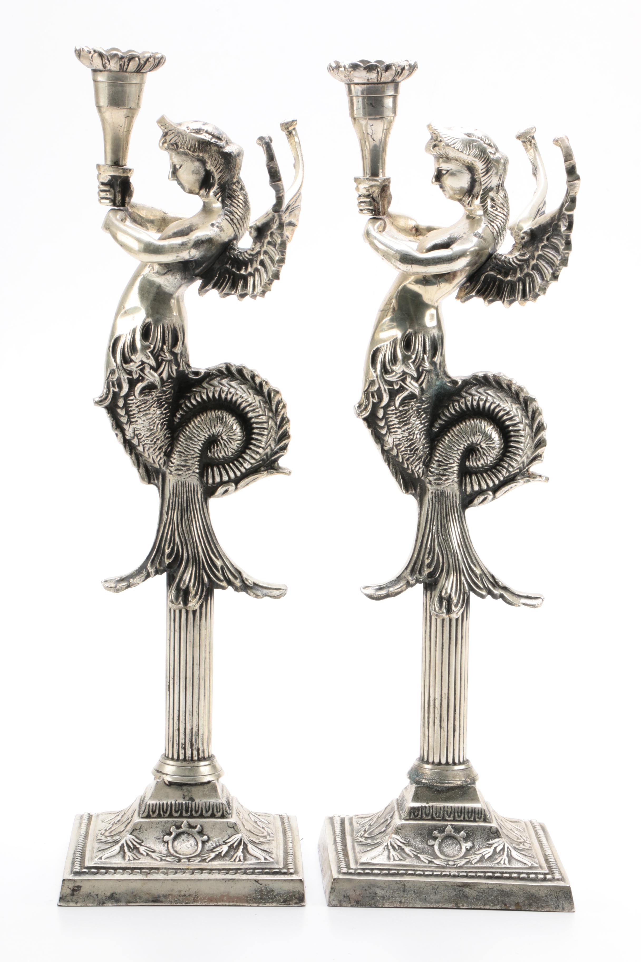 Gothic Sea Goddess Figural Candlestick Holders