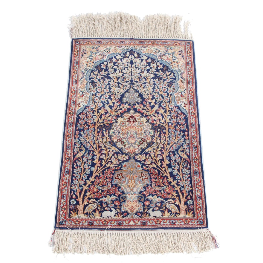 Hand-Knotted Silk Persian Kerman Prayer Rug