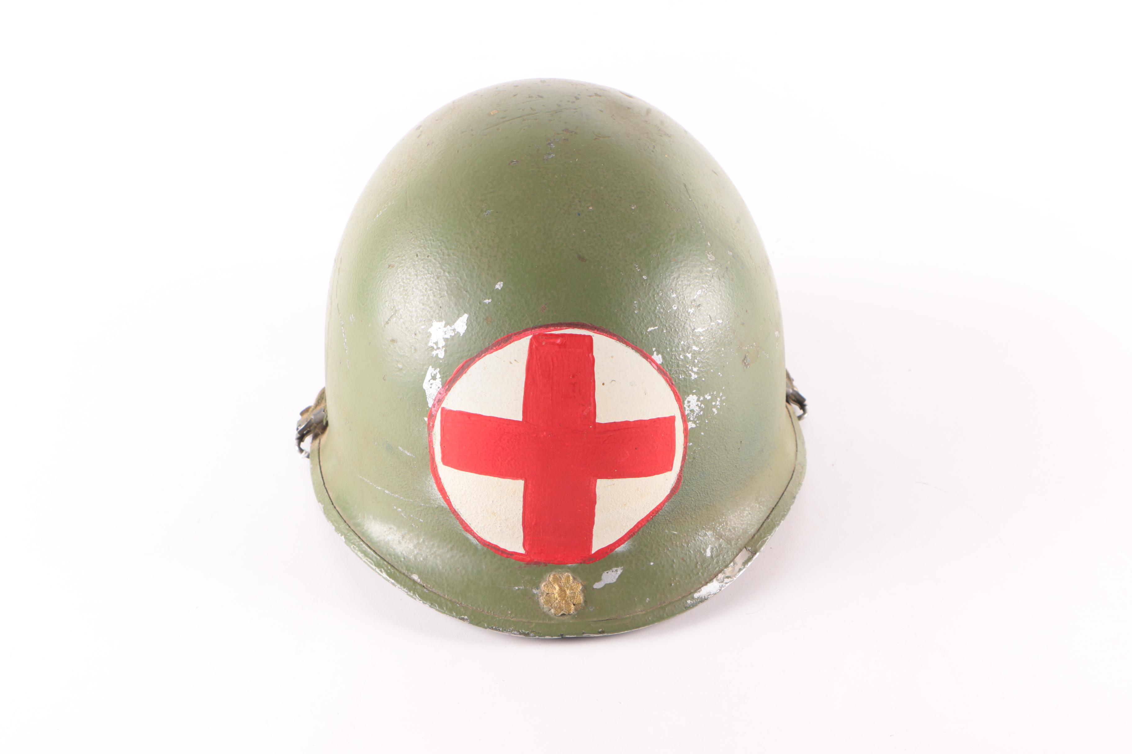 M1 Steel Medic Helmet with Liner with Major's Rank Insignia