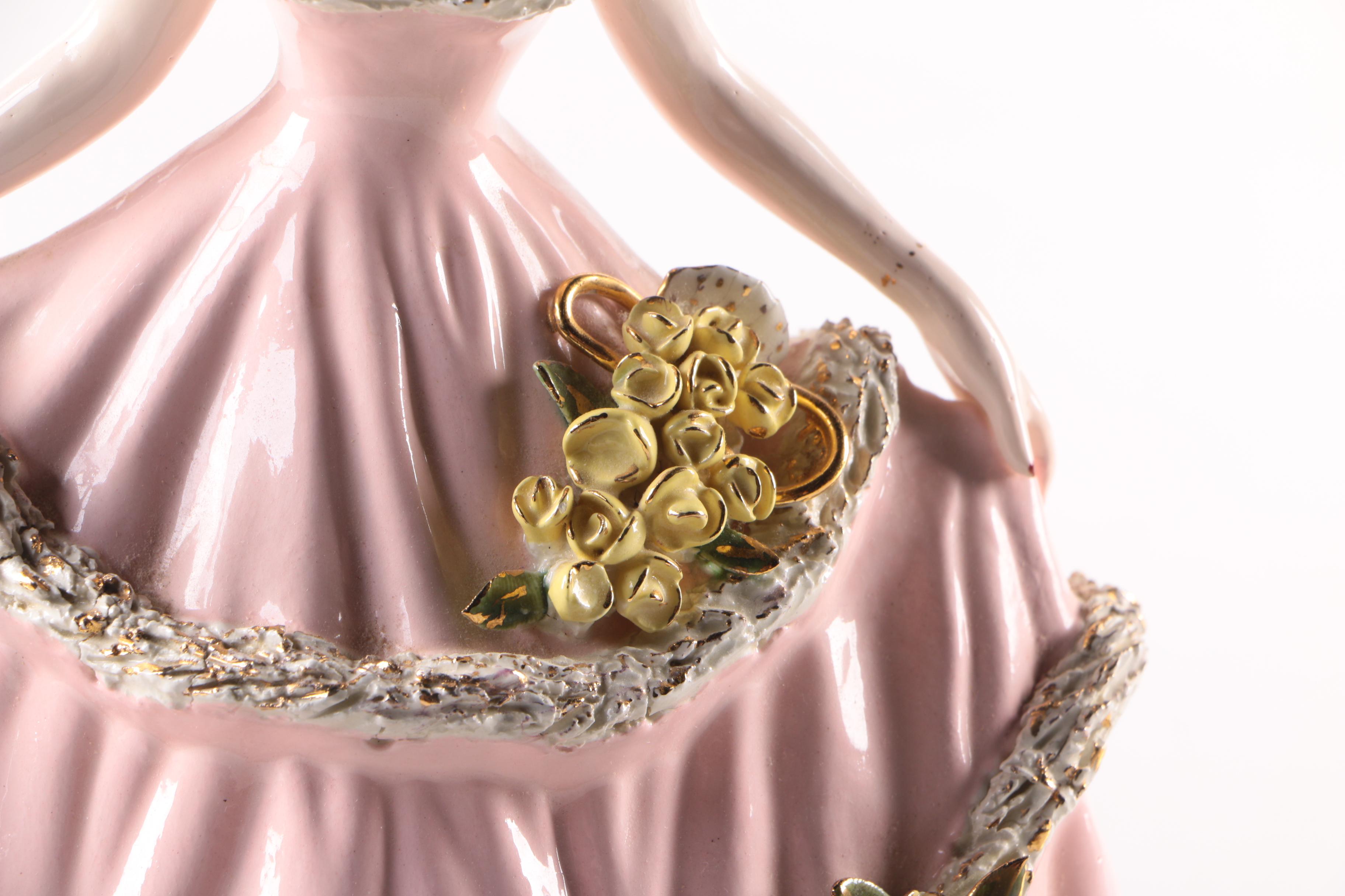 Vintage Holland Mold Ceramic Figurine of Woman in Pink Dress