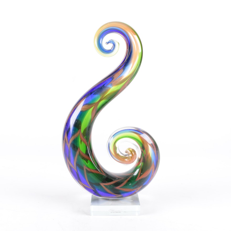 Murano Style Feathered Abstract Art Glass Sculpture