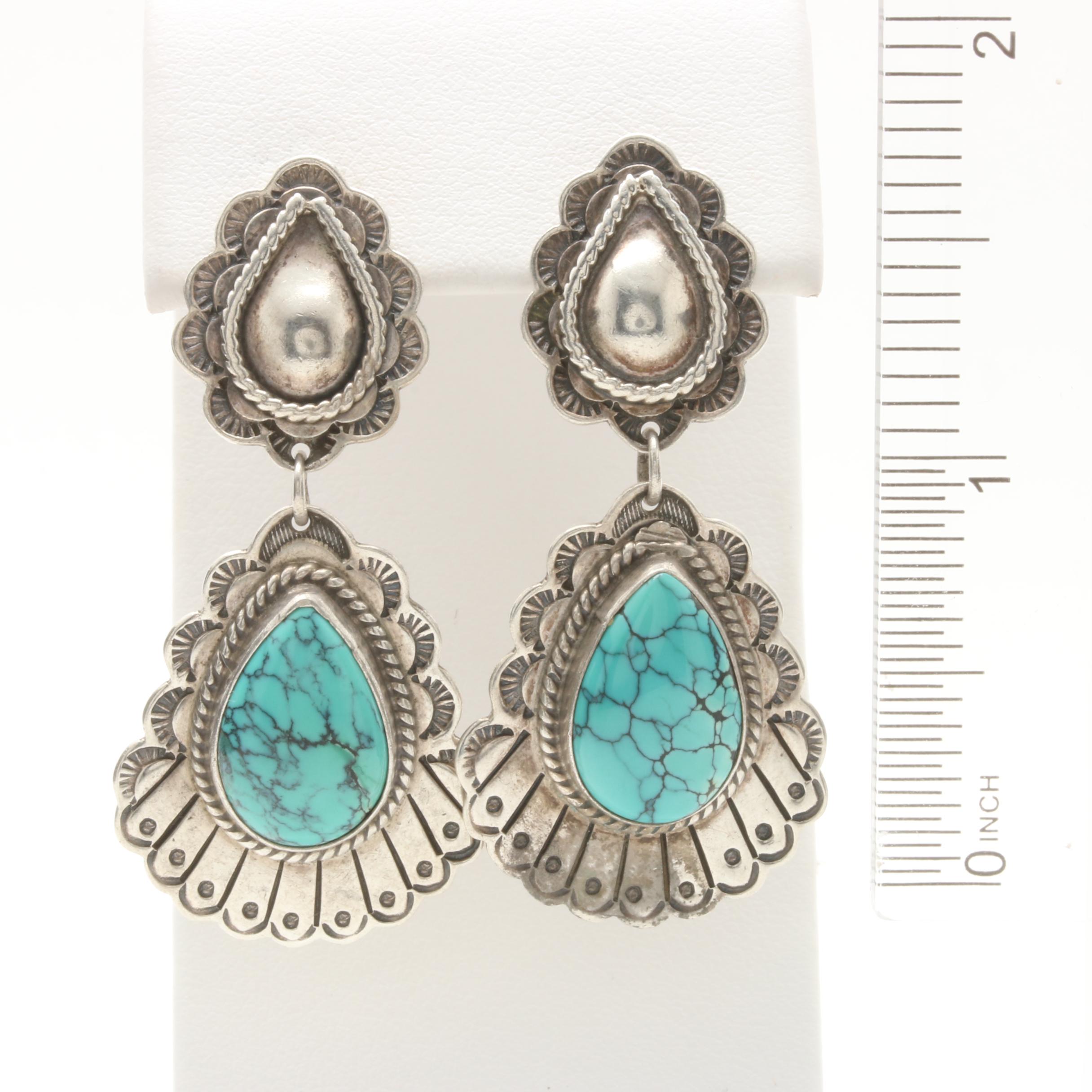 Joe Delgarito and Rudy Willie Navajo Diné Sterling Silver Turquoise Earrings