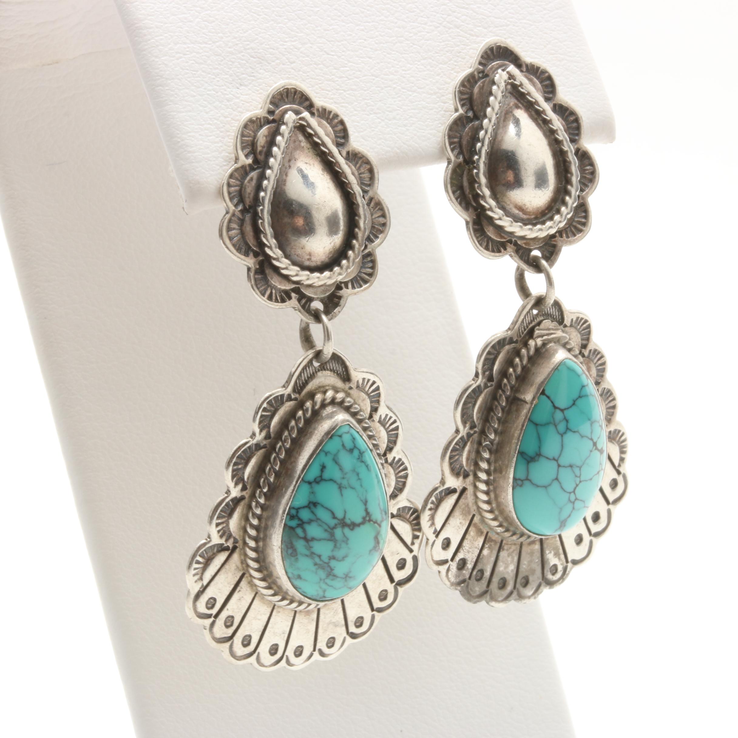 Joe Delgarito and Rudy Willie Navajo Diné Sterling Silver Turquoise Earrings