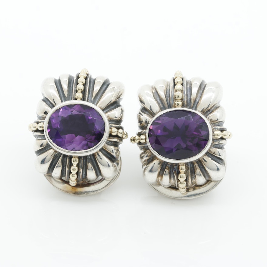 Lagos Caviar Sterling Silver and Gold Amethyst Earrings