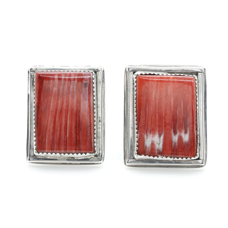 Southwestern Style Sterling Silver Spiny Oyster Earrings