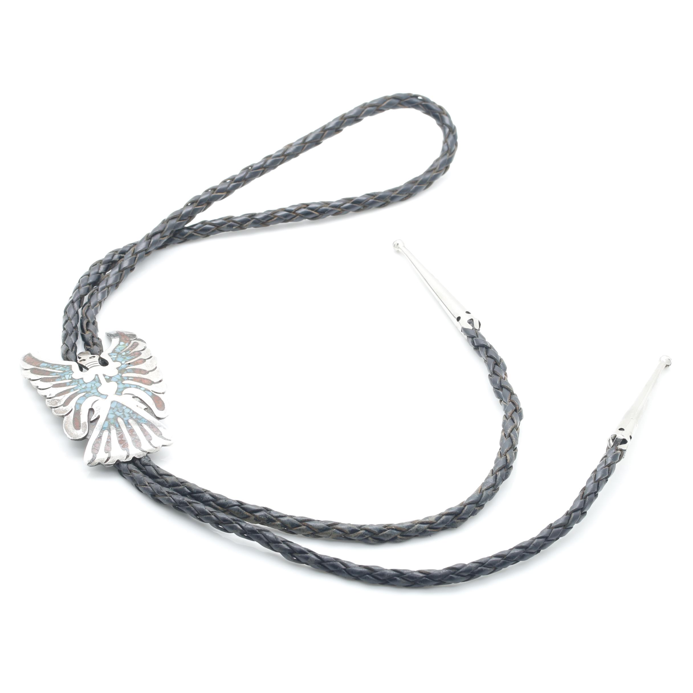 Ray Bennett Navajo Diné Sterling Silver Inlay Stone Bolo