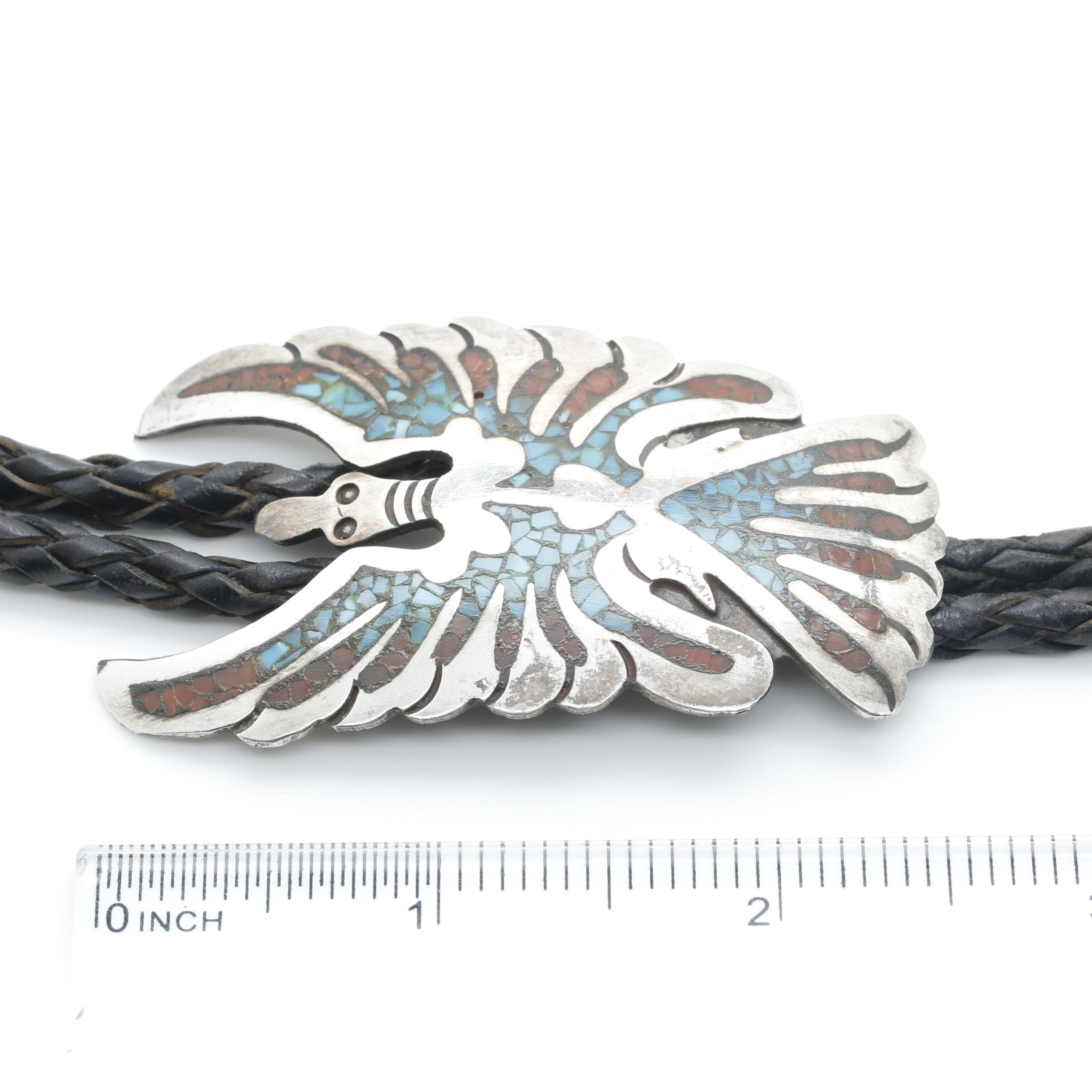 Ray Bennett Navajo Diné Sterling Silver Inlay Stone Bolo