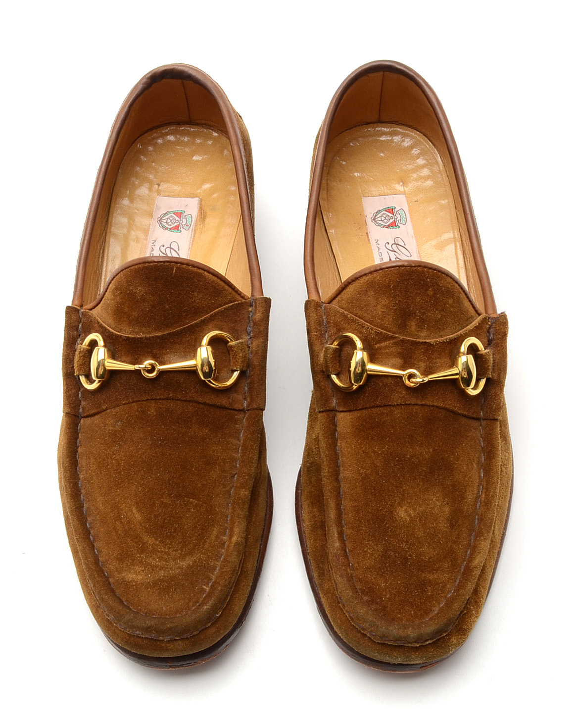 Men's Vintage Gucci Loafers in Cognac Suede with Gold Tone Horse Bit Hardware
