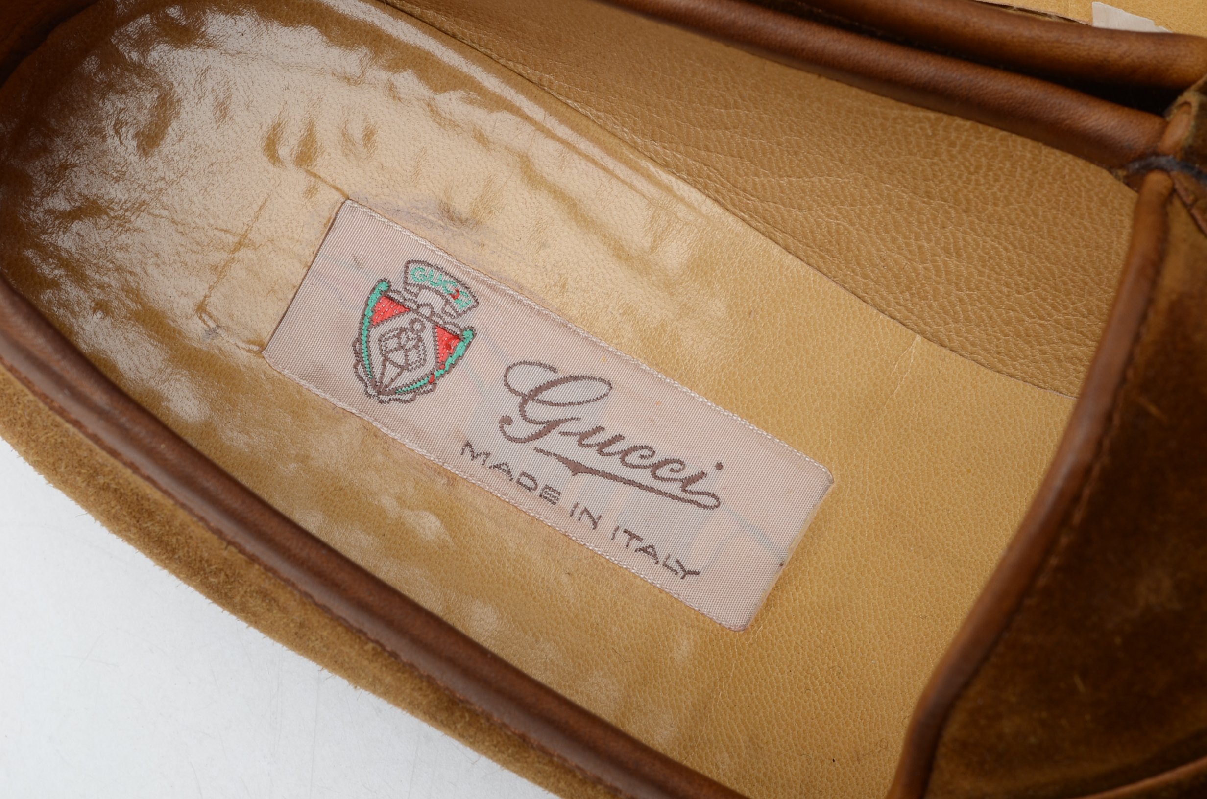 Men's Vintage Gucci Loafers in Cognac Suede with Gold Tone Horse Bit Hardware