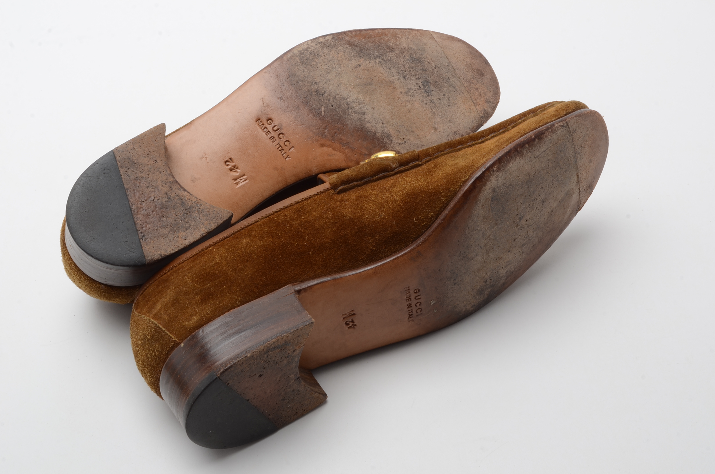 Men's Vintage Gucci Loafers in Cognac Suede with Gold Tone Horse Bit Hardware