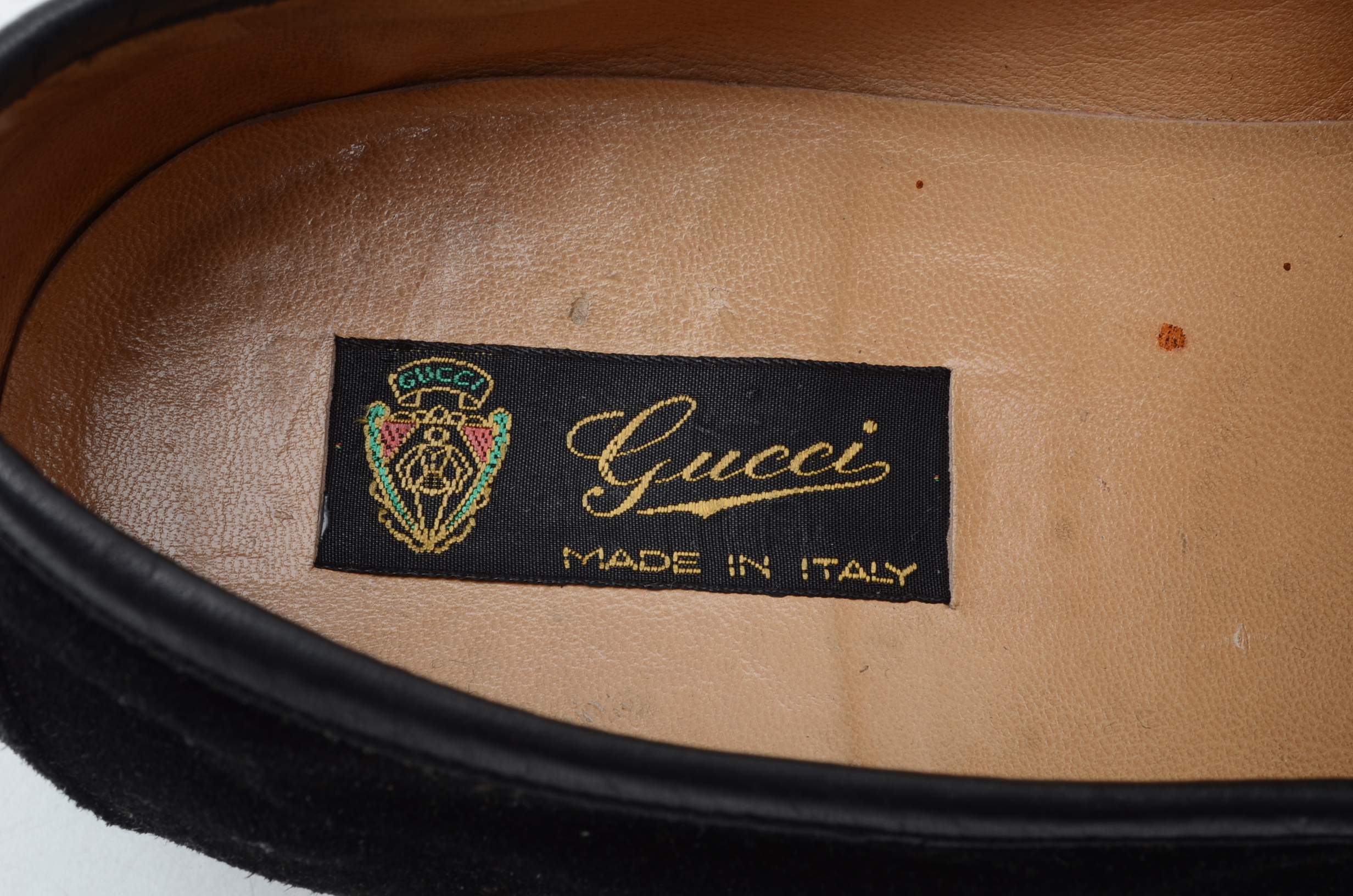 Men's Vintage Gucci Black Suede Loafers with Gold Tone Horse Bit Hardware