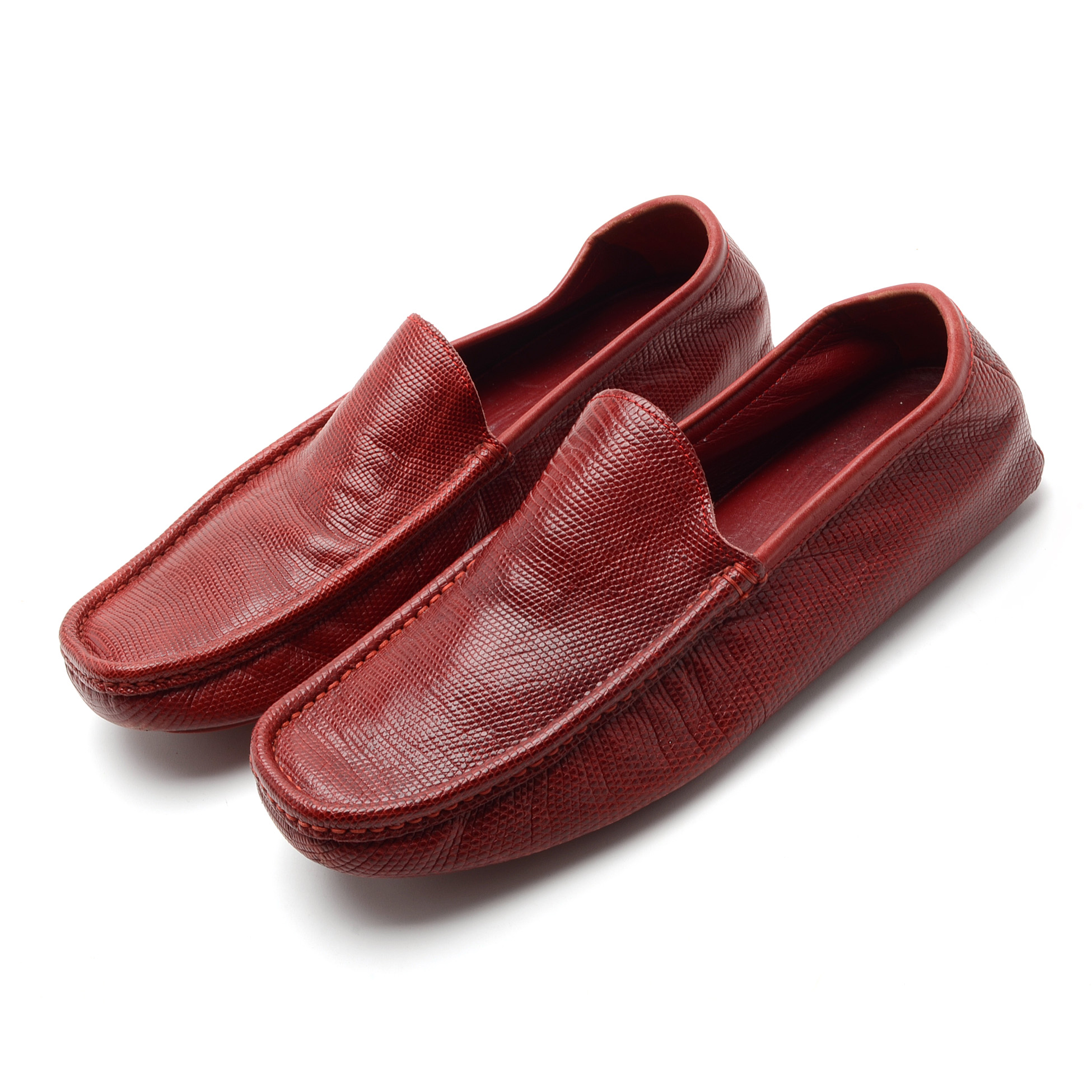 Men's Valentino Garavani Red Lizard Skin Driving Loafers, Made in Italy