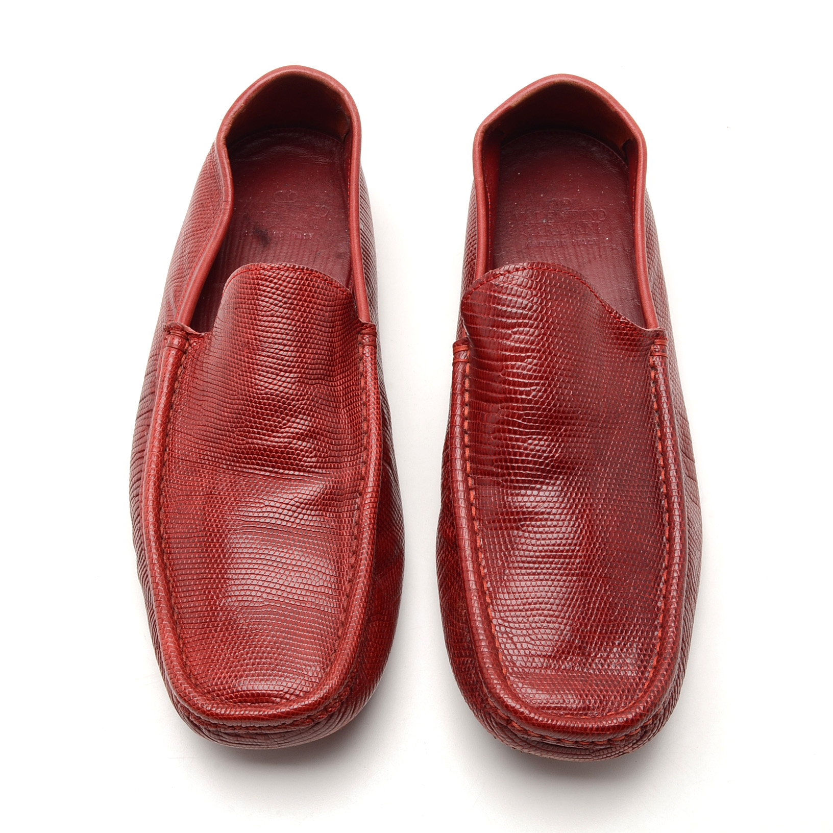 Men's Valentino Garavani Red Lizard Skin Driving Loafers, Made in Italy