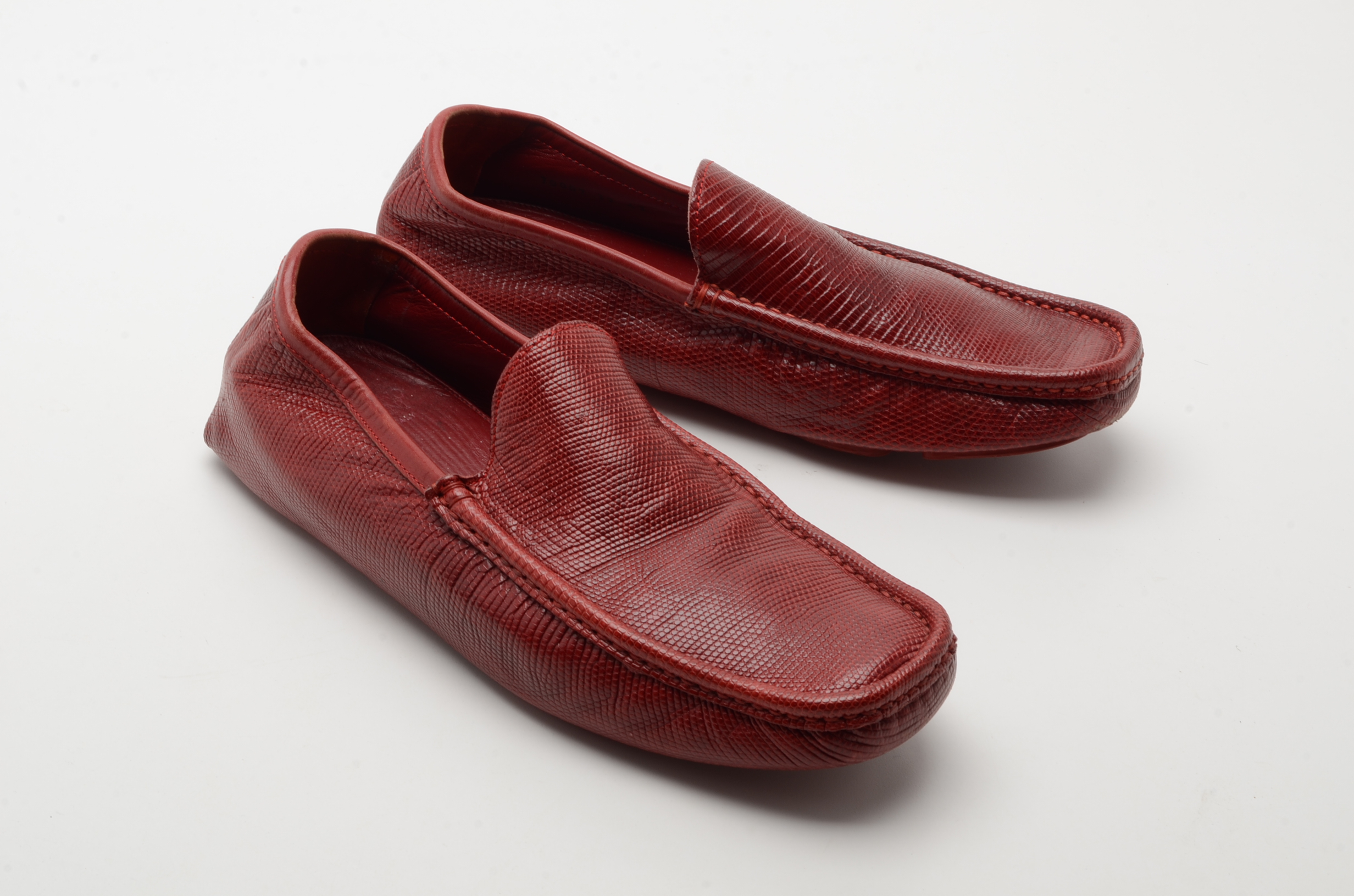 Men's Valentino Garavani Red Lizard Skin Driving Loafers, Made in Italy
