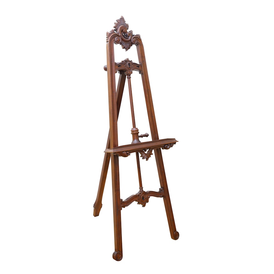 Mahogany Finished Carved Wood Display Easel