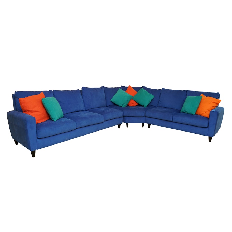 Blue Suede Sectional Sofa by American Leather