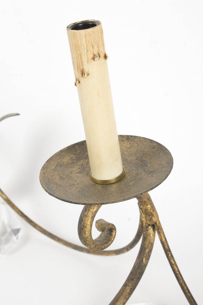 Rococo Style Silver and Gold Metallic Finish Chandelier with Glass Pendants