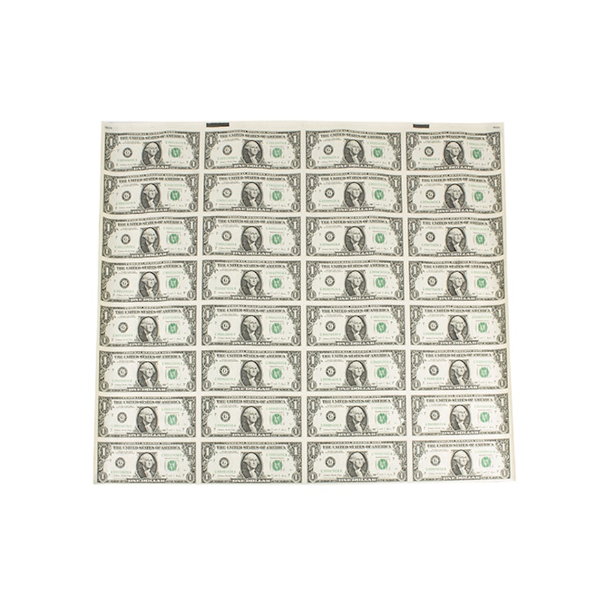 1988 Uncut Dollar Bill Sheet