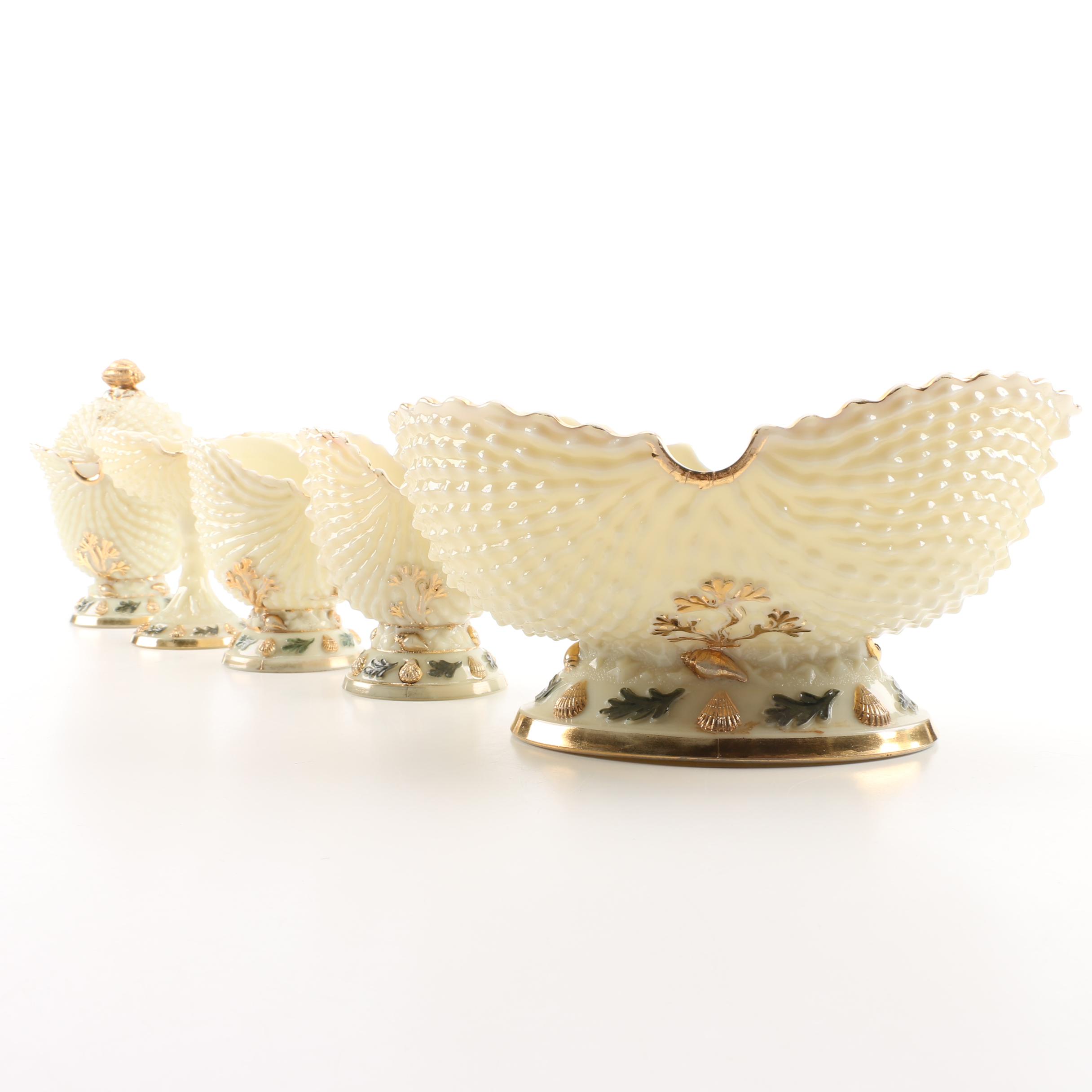 Vintage Northwood "Argonaut Shell" Custard Glass Serveware