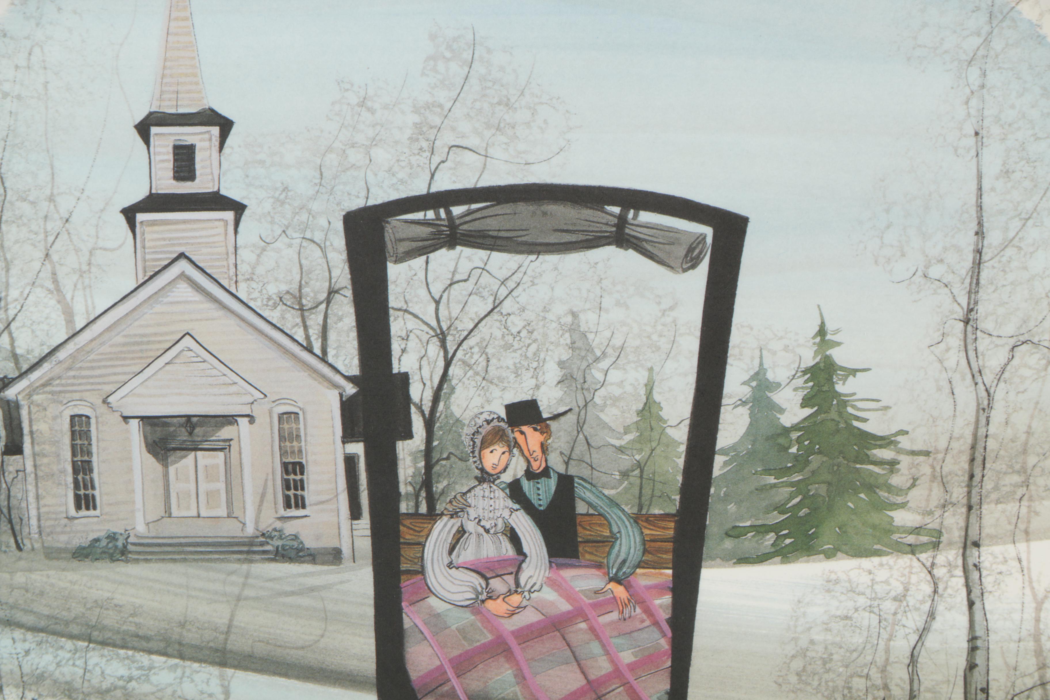 P. Buckley Moss Limited Edition Offset Lithograph "Snowy Wedding"