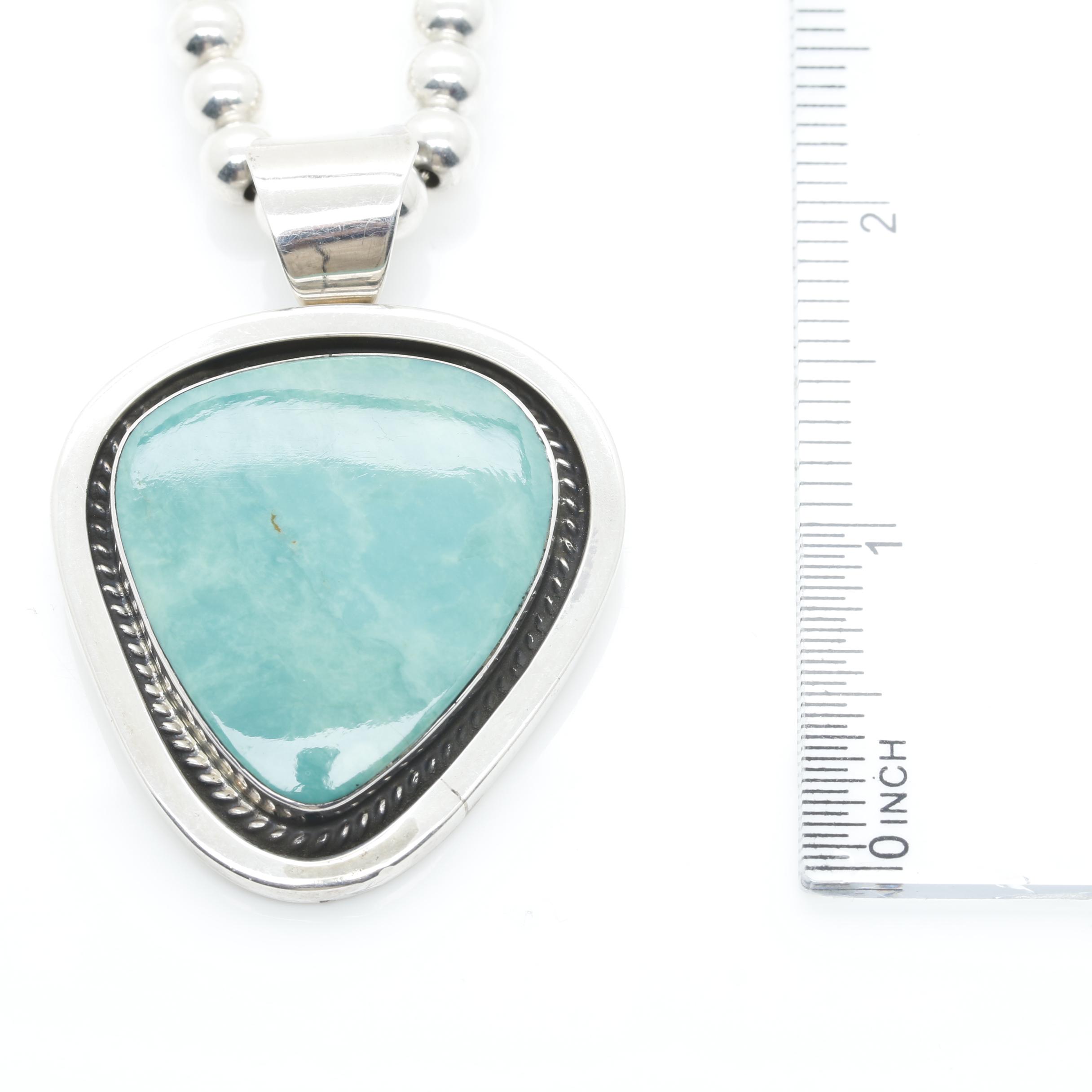 Chimney Butte & Sylvia Nuguematz Sterling Silver Turquoise Pendant Necklace