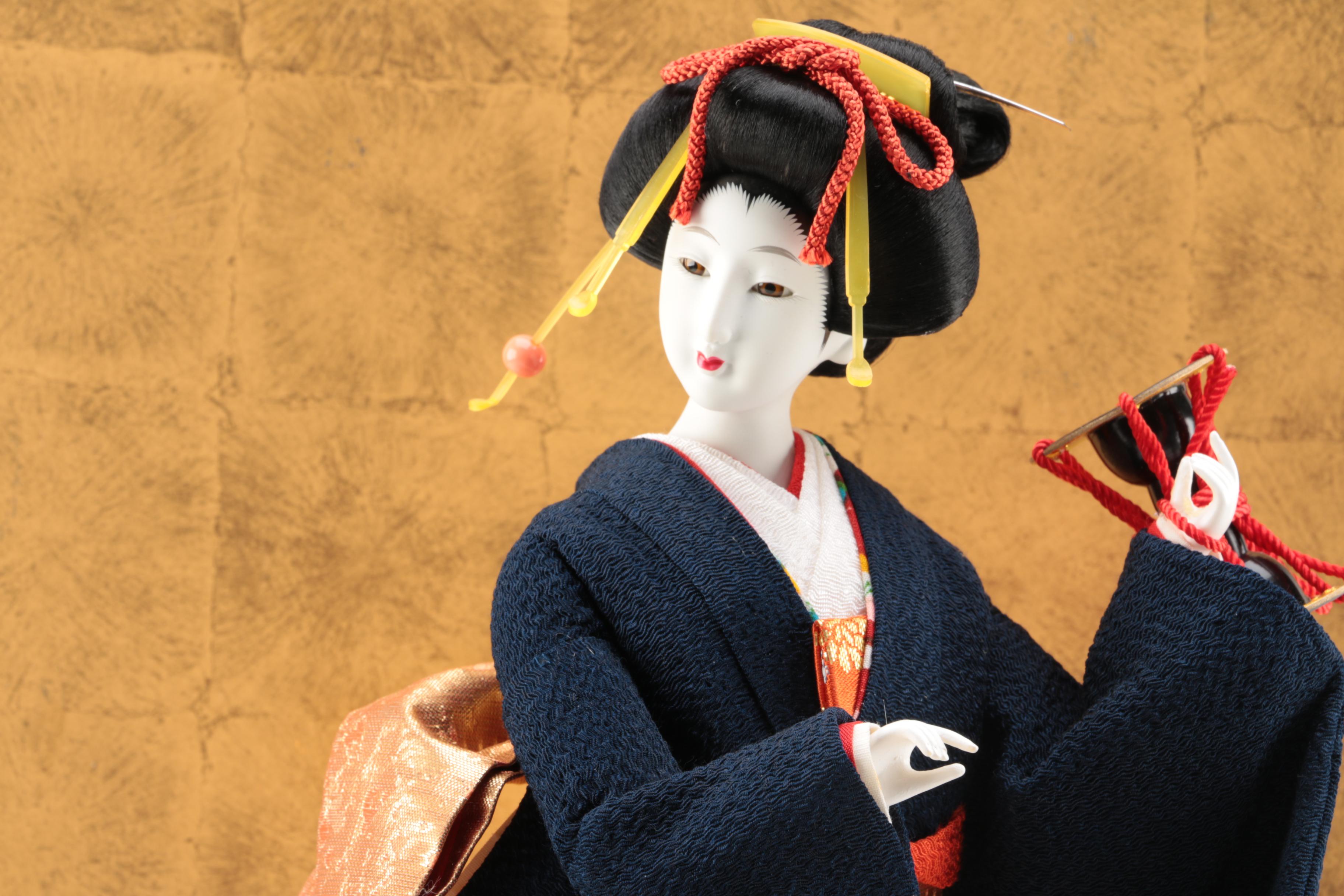 Vintage Japanese Porcelain Doll in Glass Display Case