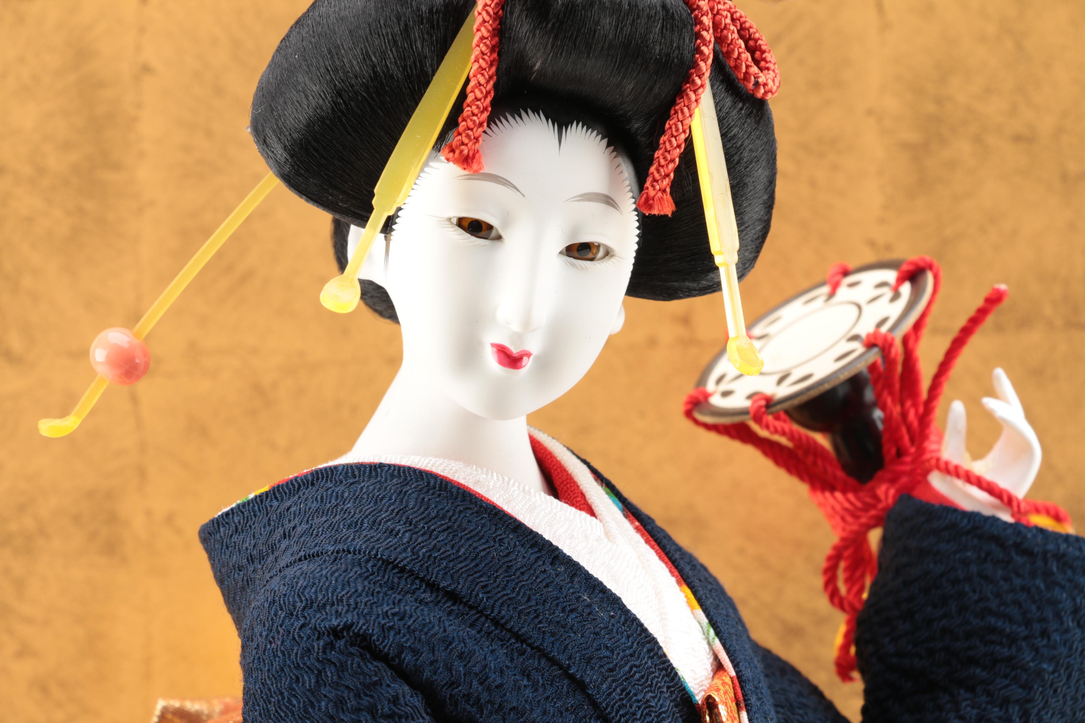 Vintage Japanese Porcelain Doll in Glass Display Case