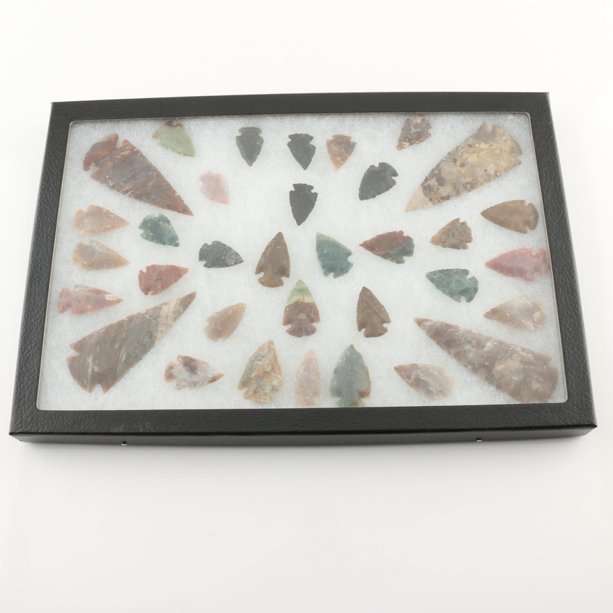 Collection of Thirty-Four Native American Style Arrowheads