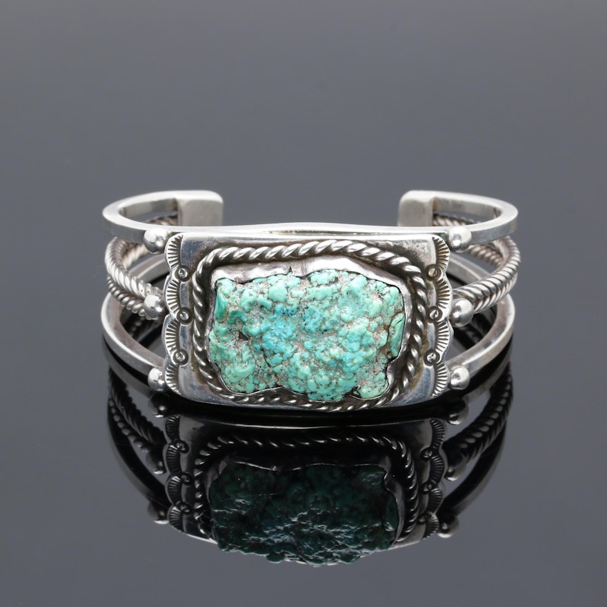 Southwestern Style Sterling Silver Turquoise Cuff Bracelet