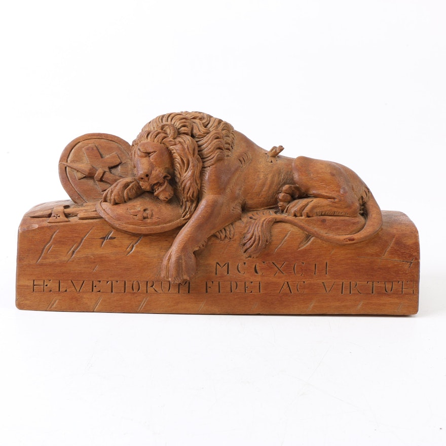 Carved Wood "Lion of Lucerne" Figurine