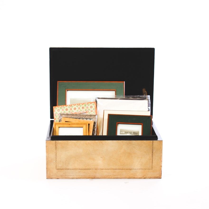 Wooden Box with Assorted Photo Frames