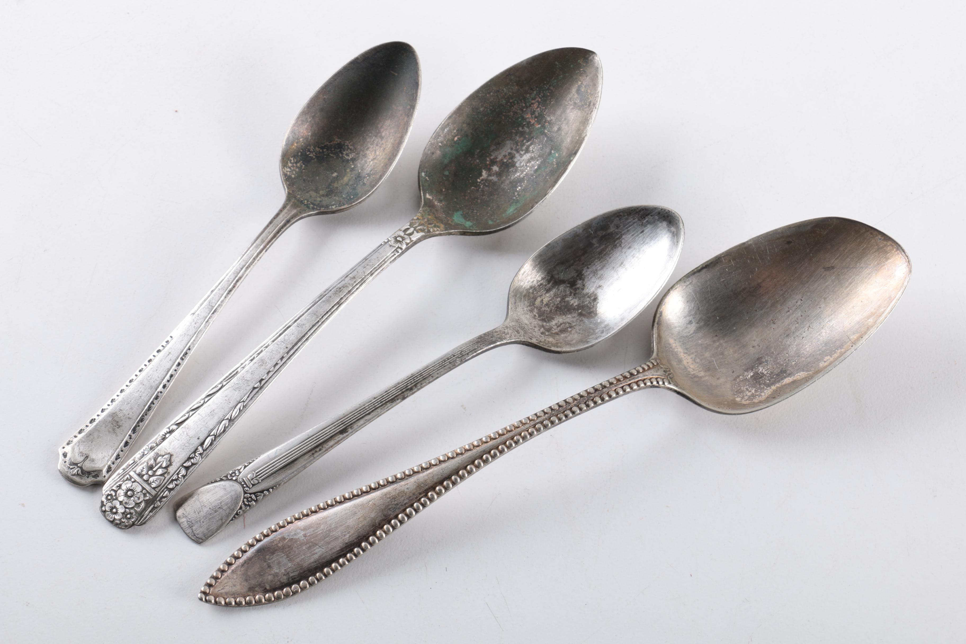 Wm Rogers "Arbutus" Silver Plate Pointed Bowl Spoons and Other Pieces