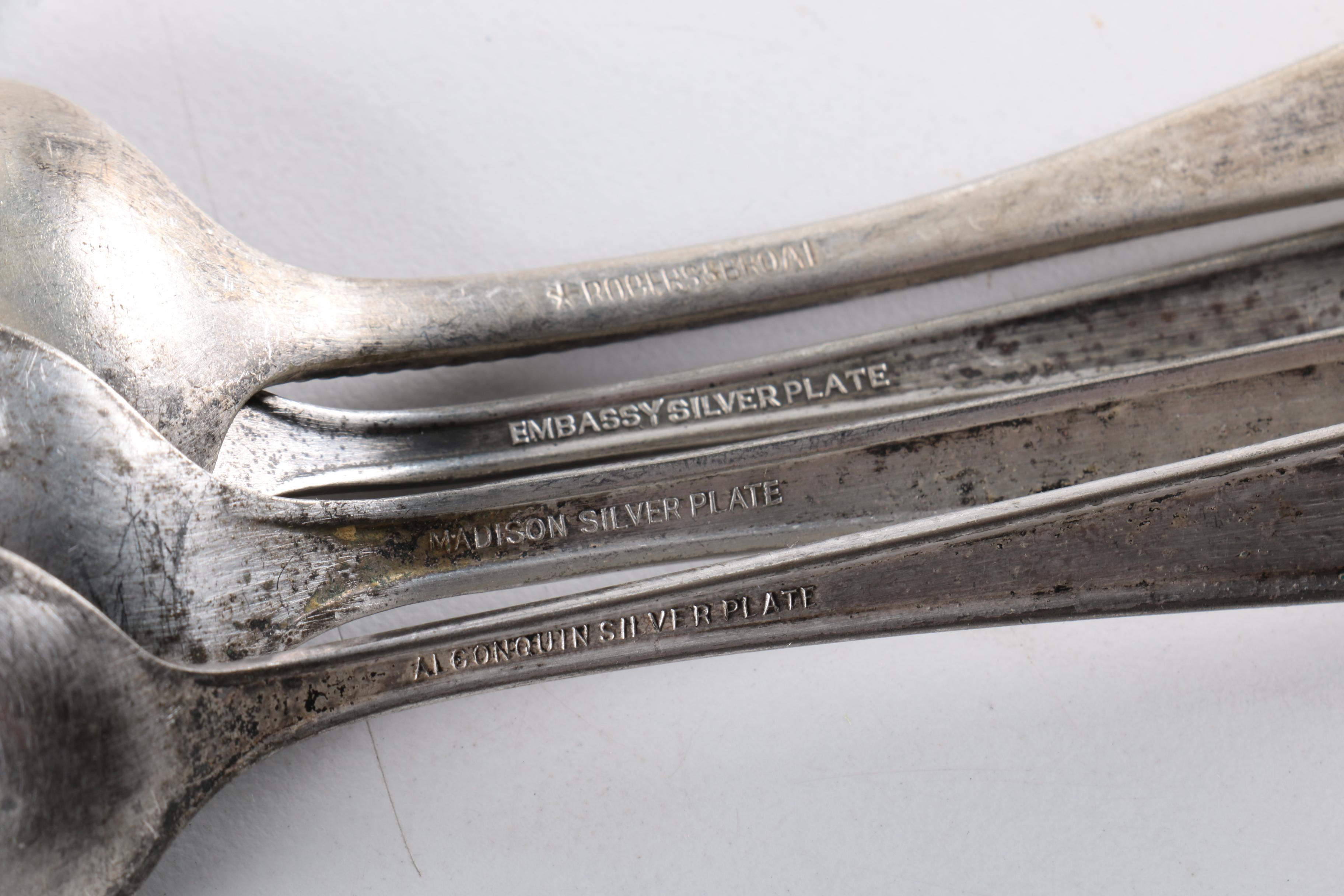 Wm Rogers "Arbutus" Silver Plate Pointed Bowl Spoons and Other Pieces