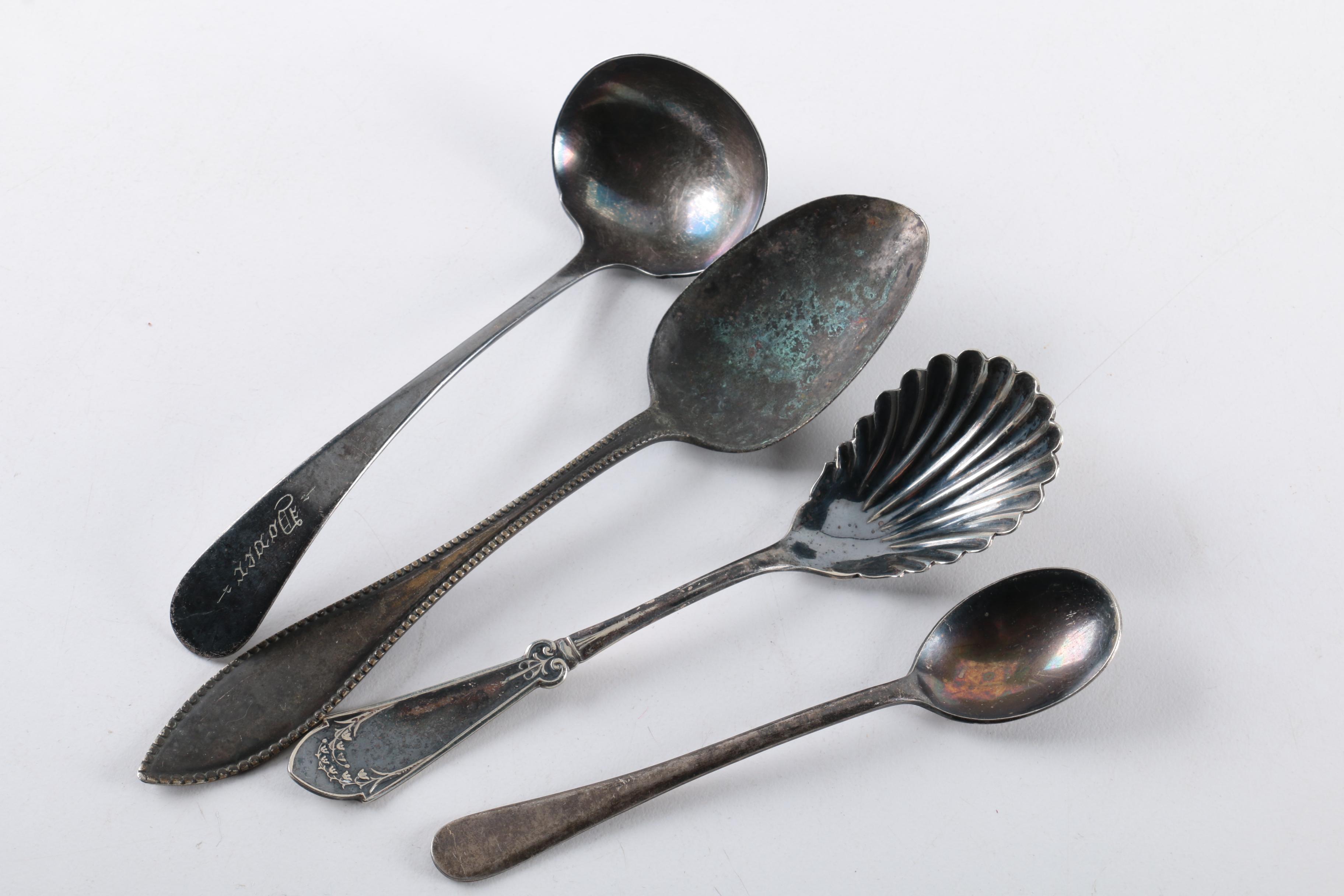 Wm Rogers "Arbutus" Silver Plate Pointed Bowl Spoons and Other Pieces