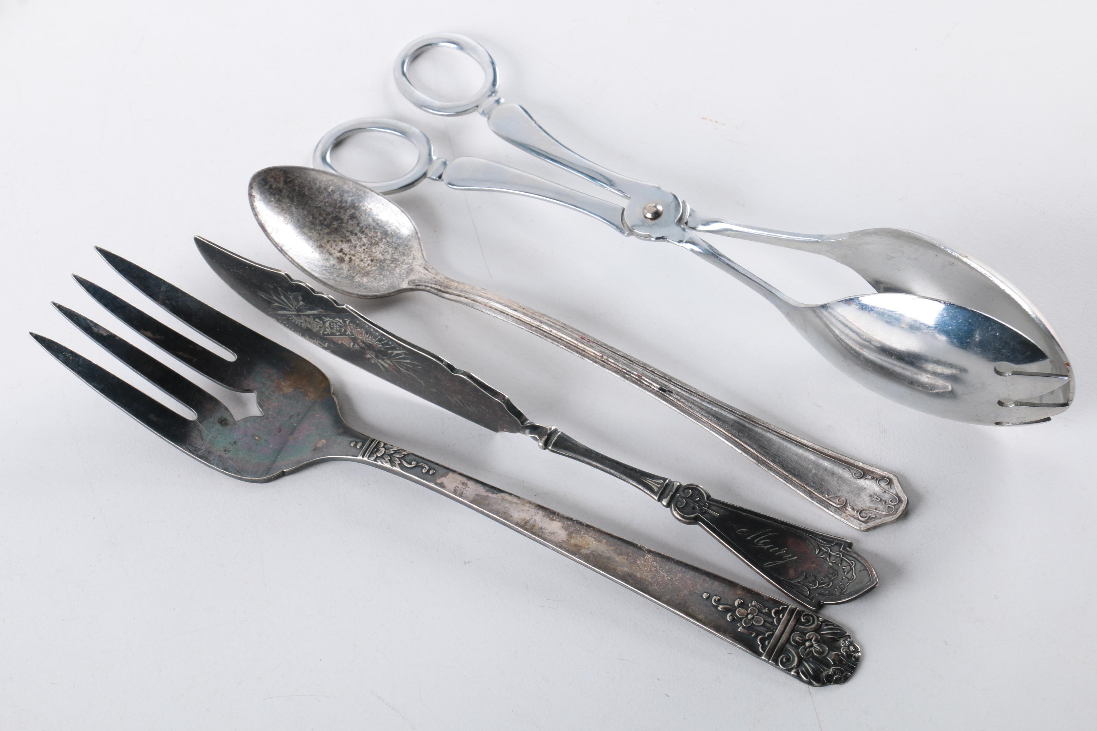 Wm Rogers "Arbutus" Silver Plate Pointed Bowl Spoons and Other Pieces