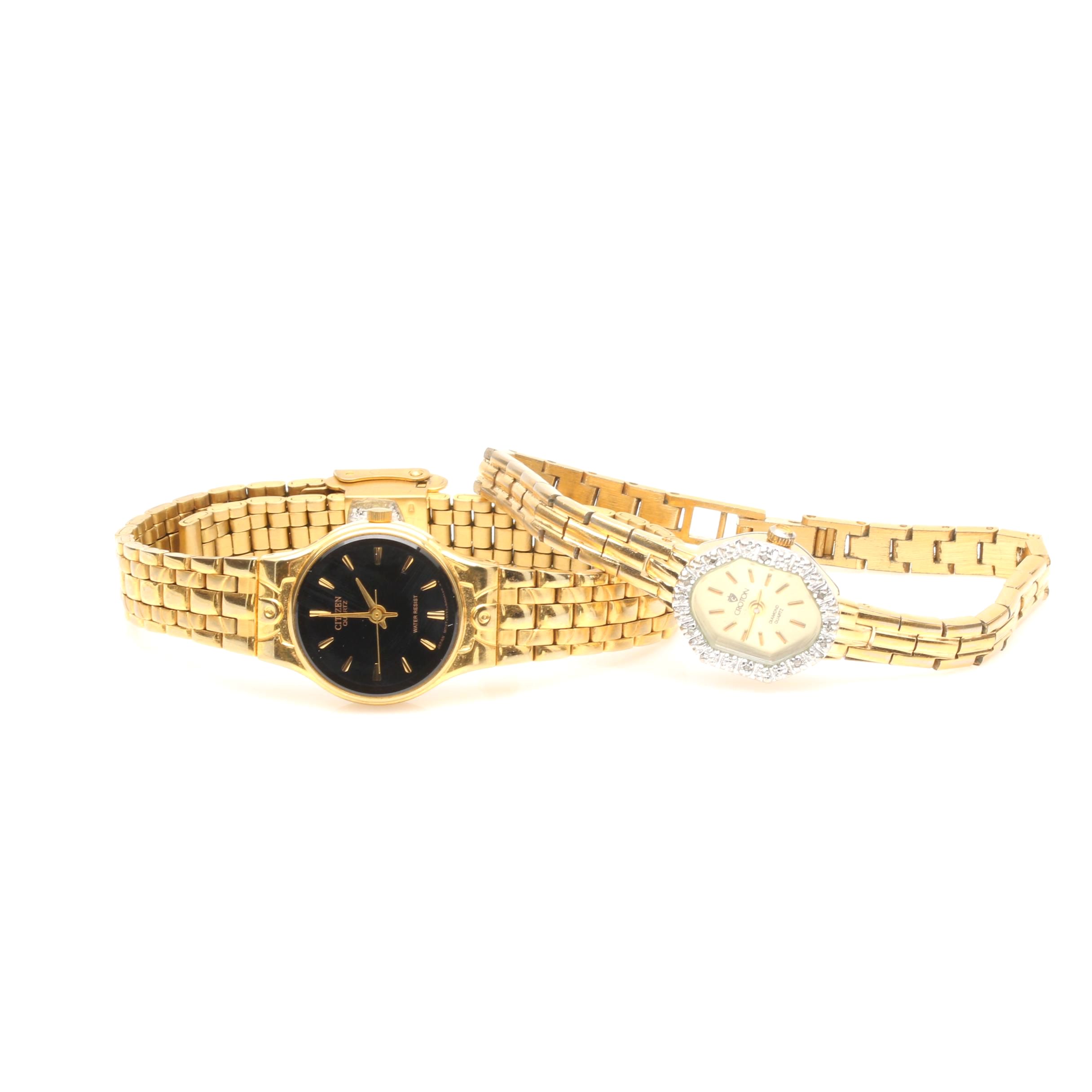 Croton Diamond Accent and Citizen Gold Tone Watches