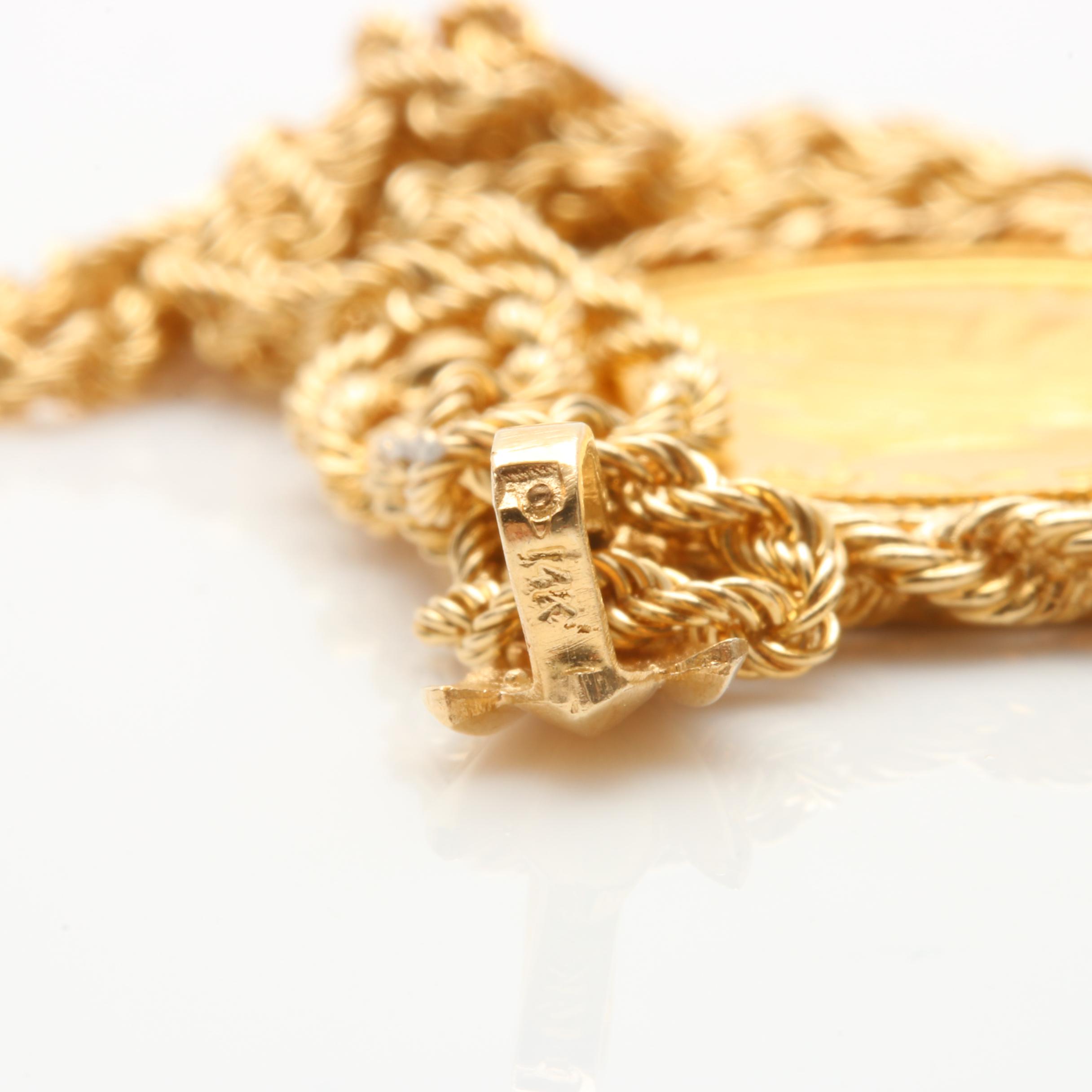 1983 24K Yellow Gold Chinese 25 Yuan Panda Coin in 14K Bezel Necklace