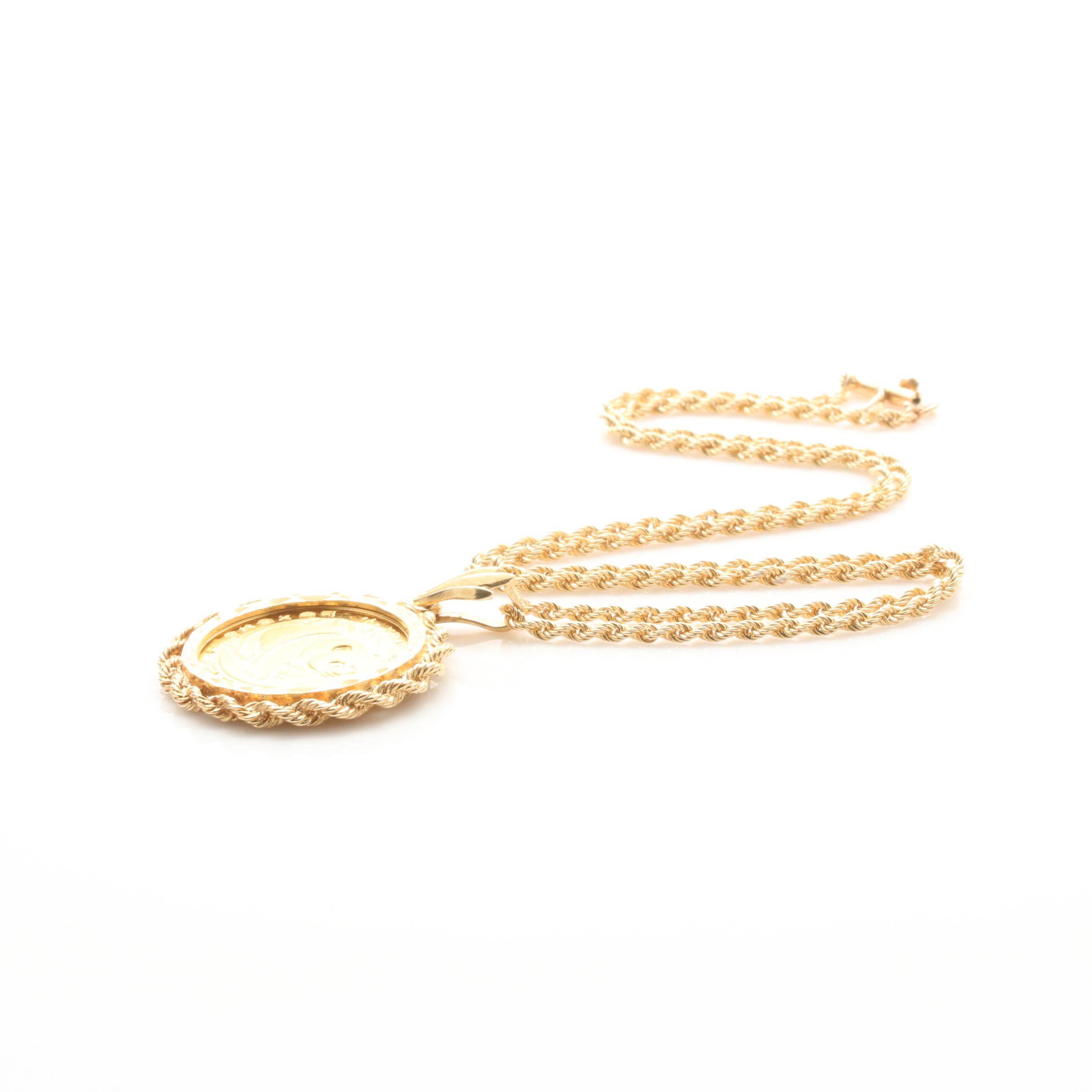 1983 24K Yellow Gold Chinese 25 Yuan Panda Coin in 14K Bezel Necklace