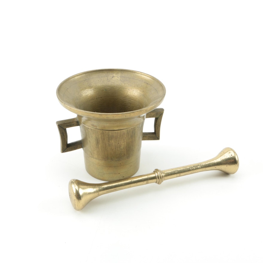 Antique European Brass Style Pestle and Mortar