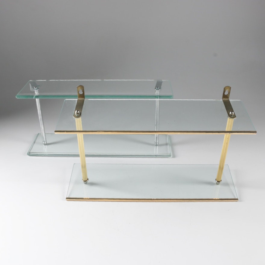 Vintage 1960's Metal and Glass Wall Mount Shelves