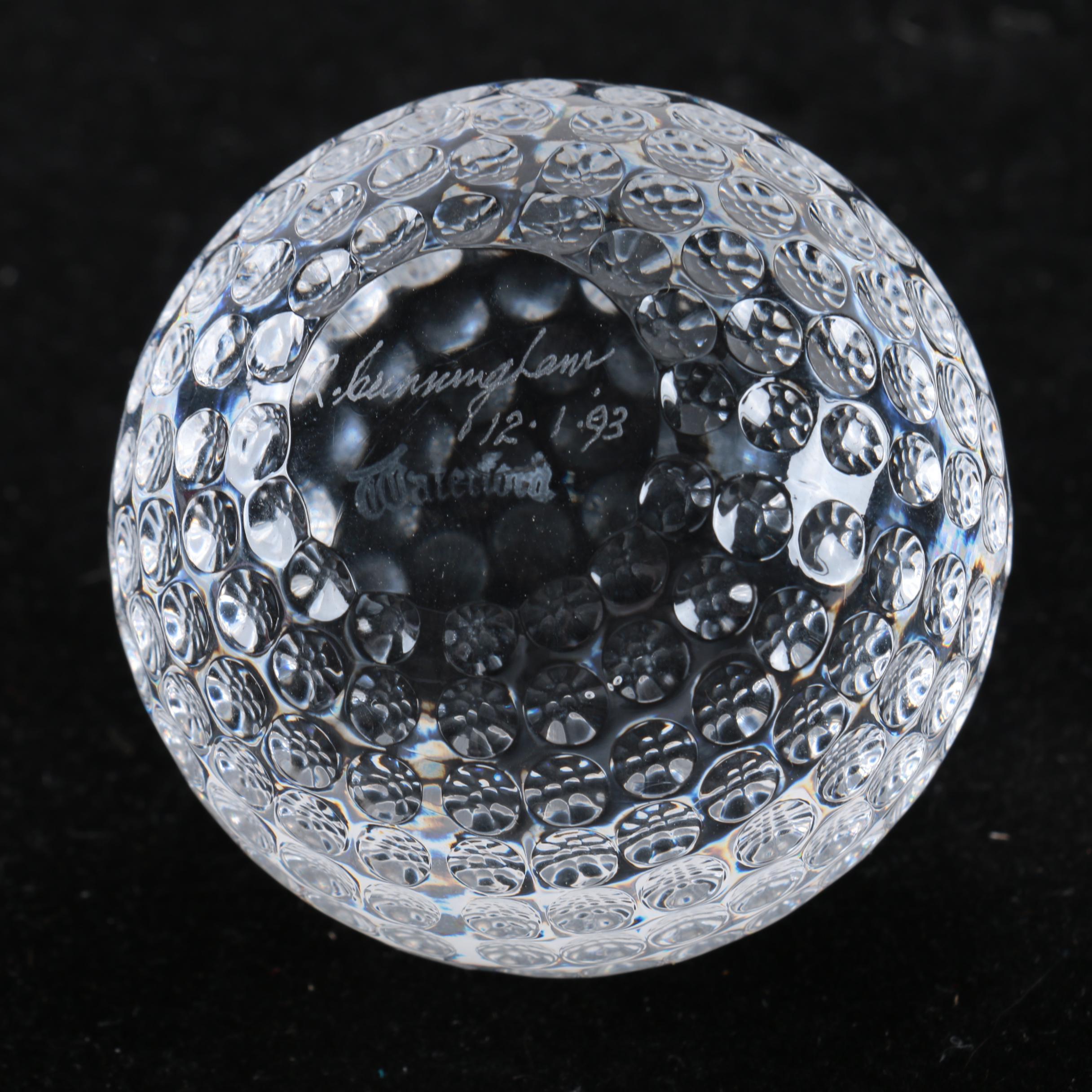 Signed Waterford Crystal Golf Ball Paperweight
