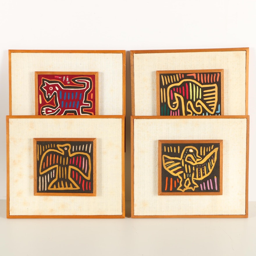 Collection of Framed Guna Mola Textile Panels