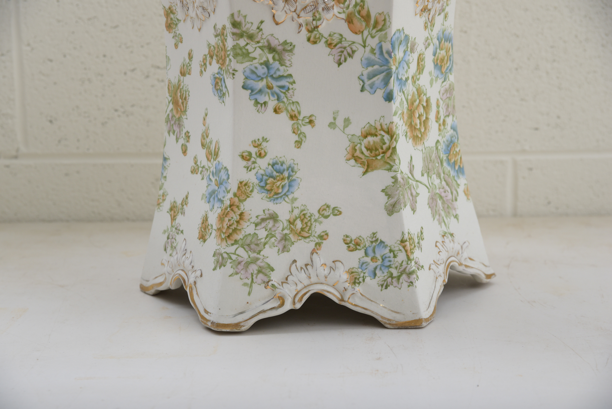 Antique Wheeling Pottery Glazed Accent Table