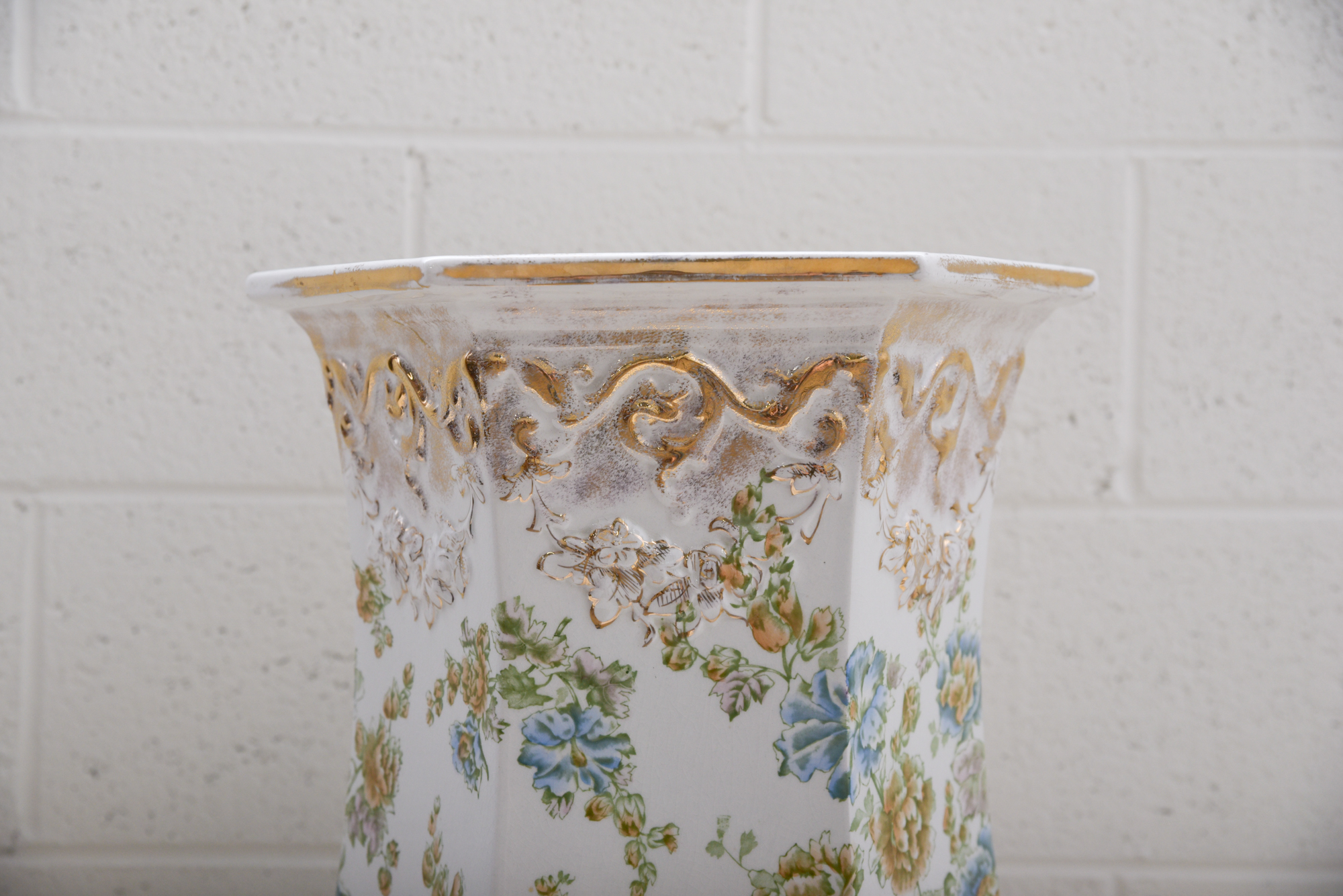 Antique Wheeling Pottery Glazed Accent Table