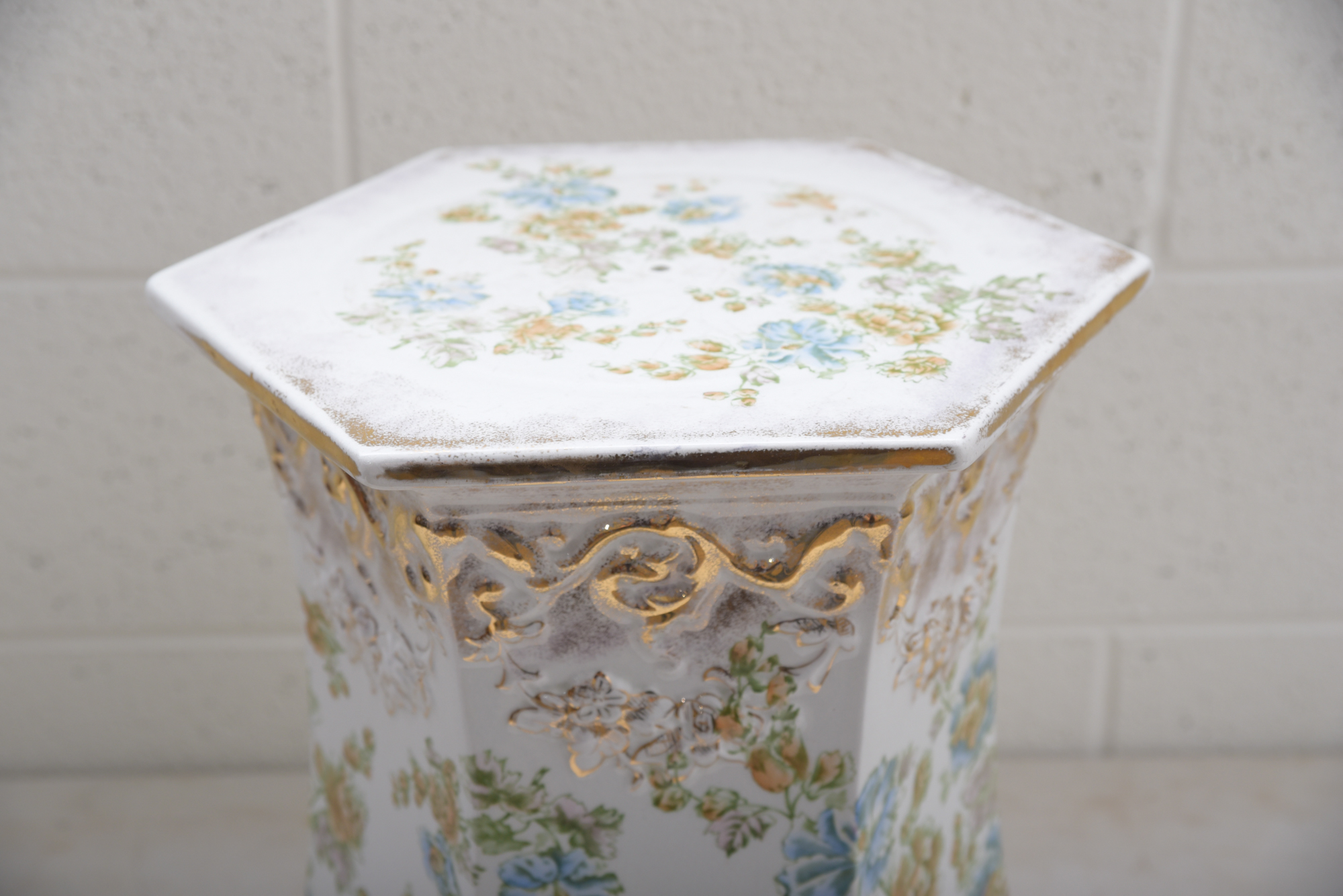 Antique Wheeling Pottery Glazed Accent Table