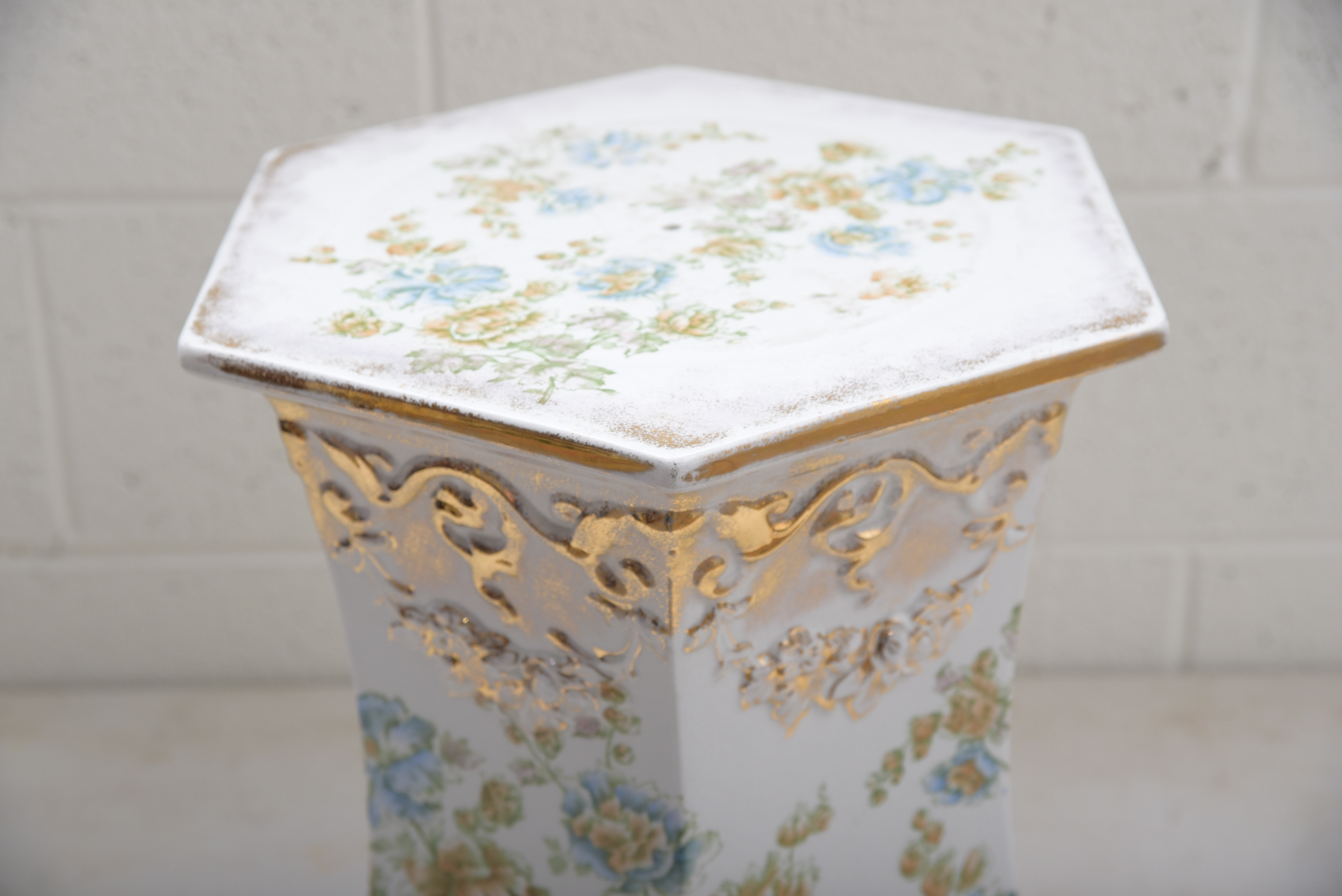Antique Wheeling Pottery Glazed Accent Table