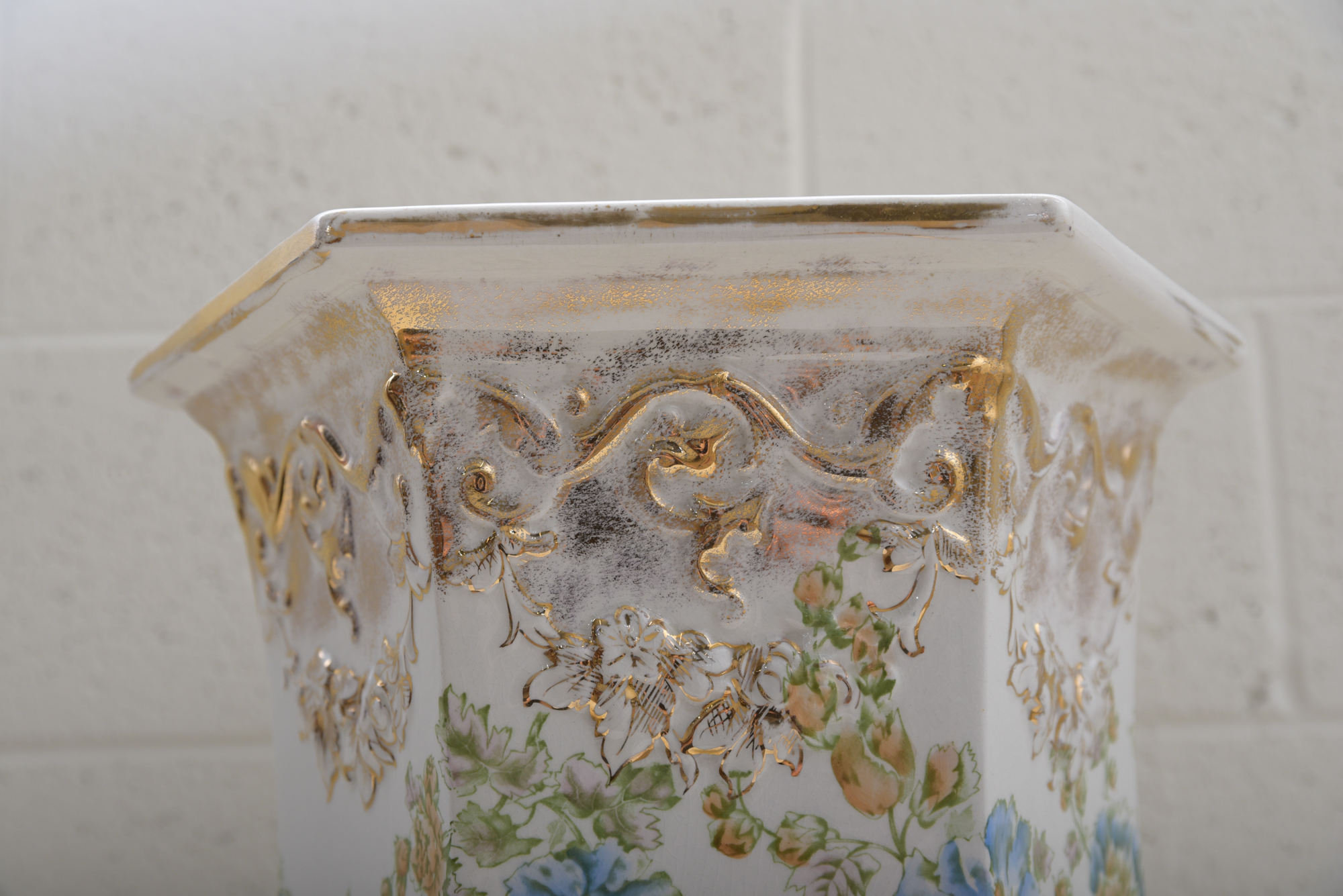 Antique Wheeling Pottery Glazed Accent Table